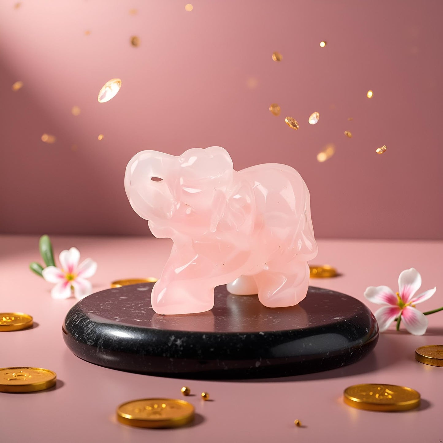SquarezhenBo Elephant Ornament, Elephant Statue, Jade Stone Handcraft Natural Green Jade Stone Elephant Statue Decor Toys in Hand Home Décor Accents Sculptures (Pink)