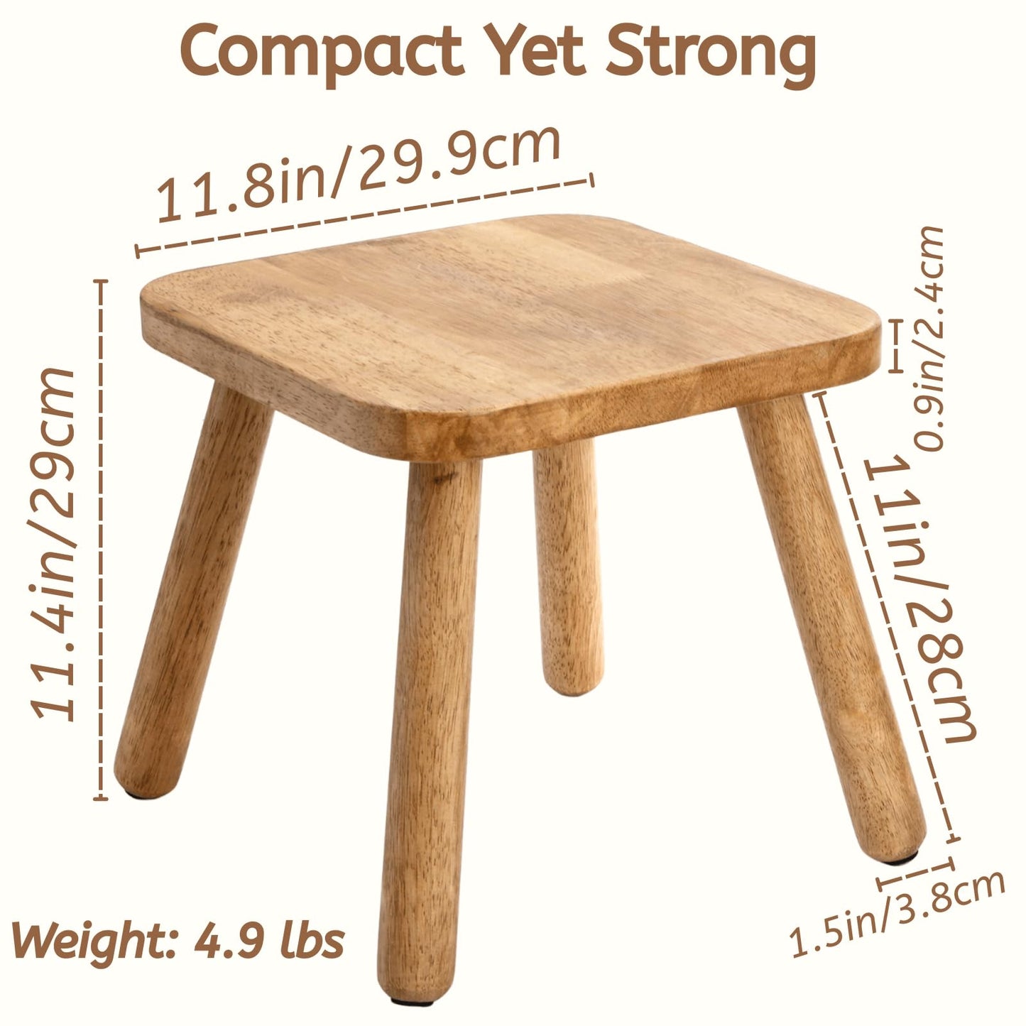Youeon 12 Inch Square Solid Wooden Step Stool, Non-Slip One Step Stool for Adults, Holds up to 300 Lbs, Portable & Sturdy, Footstool for Bedroom, Bathroom, Kitchen, Easy to Assemble