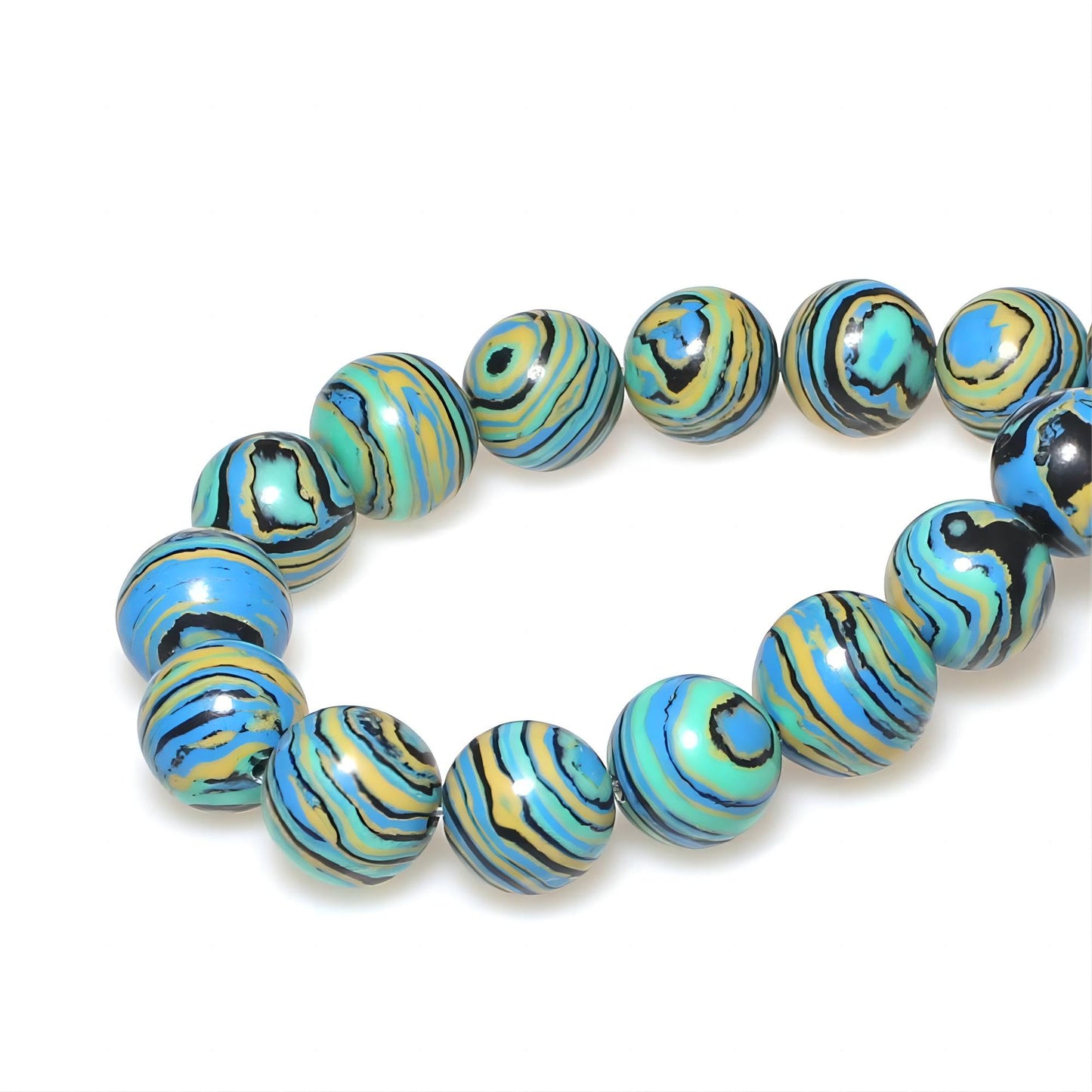 MJDCB Synthesis Colour Malachite Beads Beautiful Fashion Round Stone Beads for DIY Jewelry Making 15" (10mm, Blue- Gold - Black)
