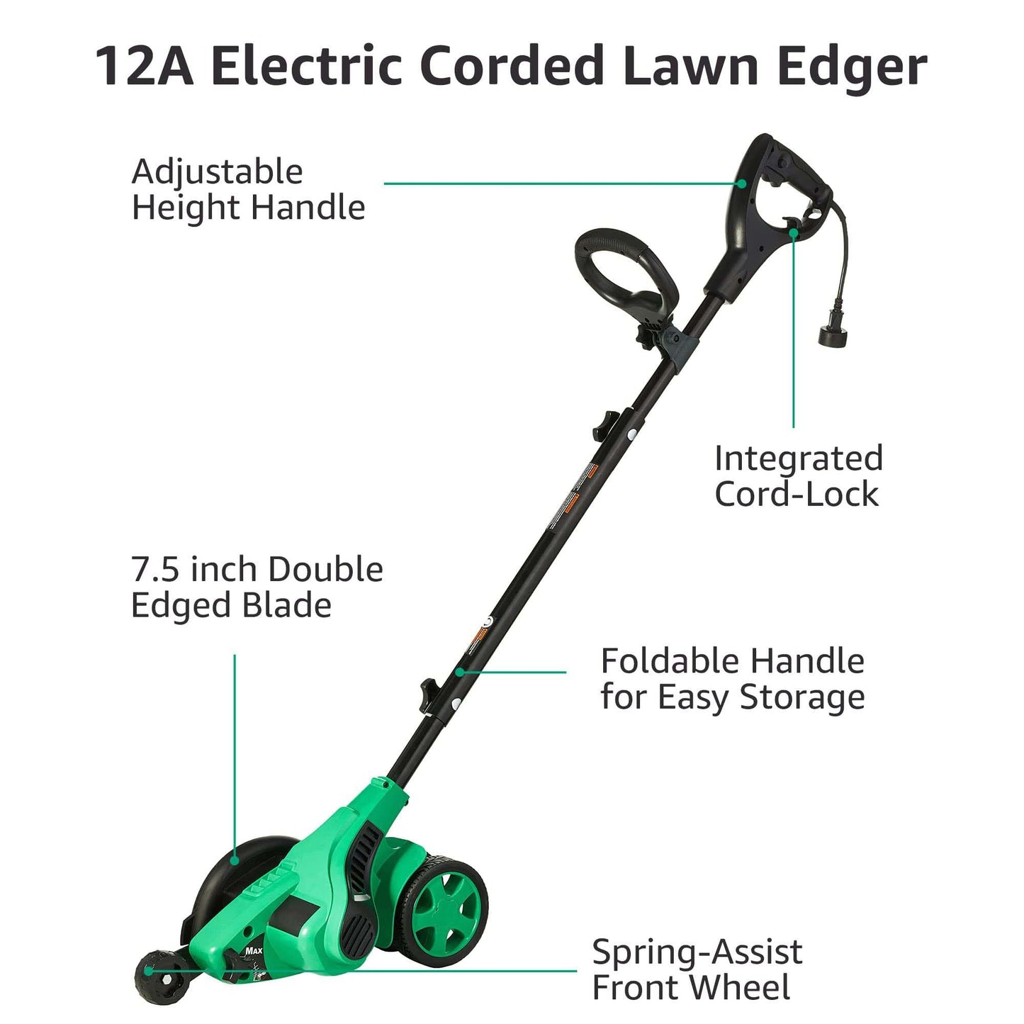 Amazon Basics 12 Amp 7.5" Double Edge Bladed Electric Corded Lawn Edger for Landscaping with Adjustable Height, 4420 RPM