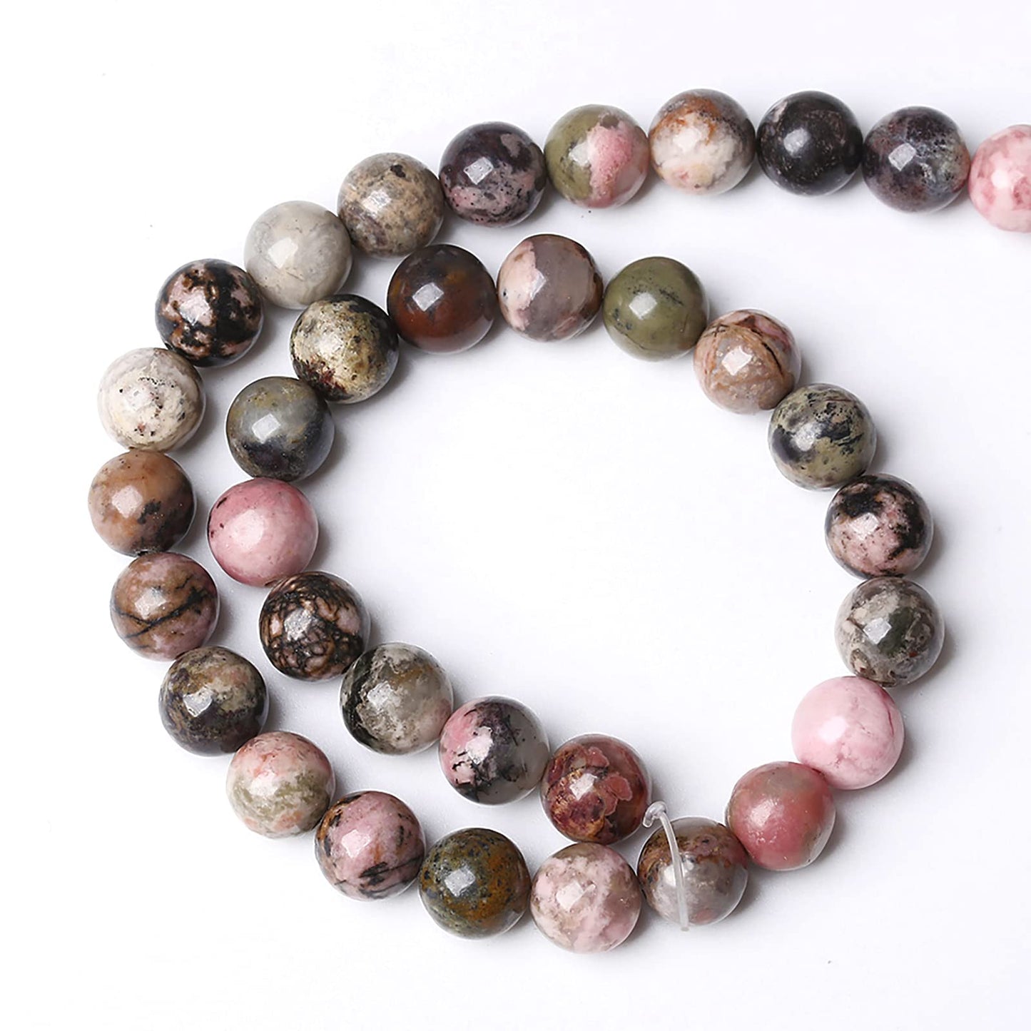 8mm 45pcs Natural Black Lace Rhodonite Beads Healing Power Stones Round Loose Gemstone Beads for Jewelry Making DIY Bracelet Necklace 15"