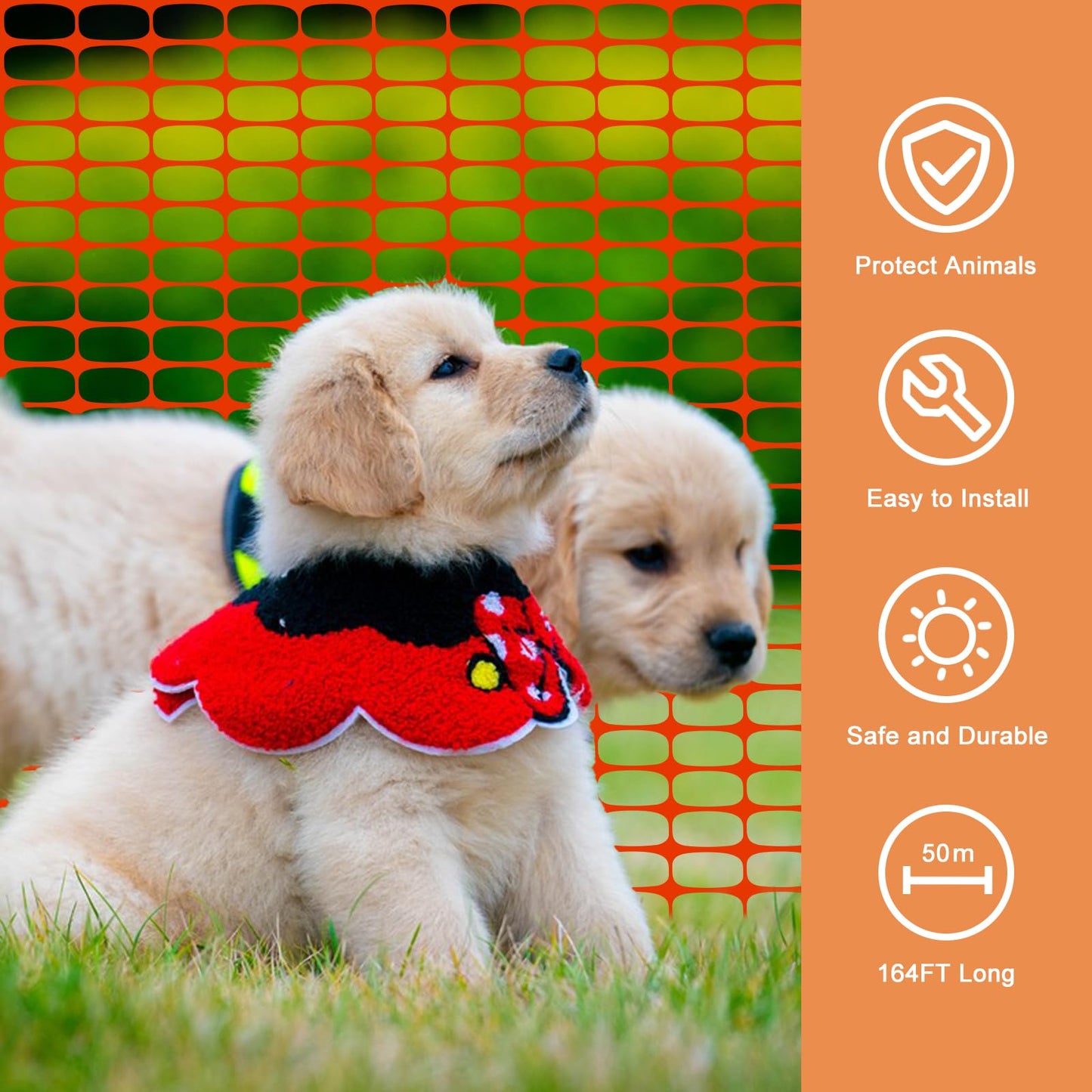 Temporary Fencing, Plastic Mesh 3.3'x164' Roll with 100pcs Ties, Reusable Garden Fencing for Dog, Deer Fences, Construction, Animal Barrier, Poultry, Snow Fence, Orange