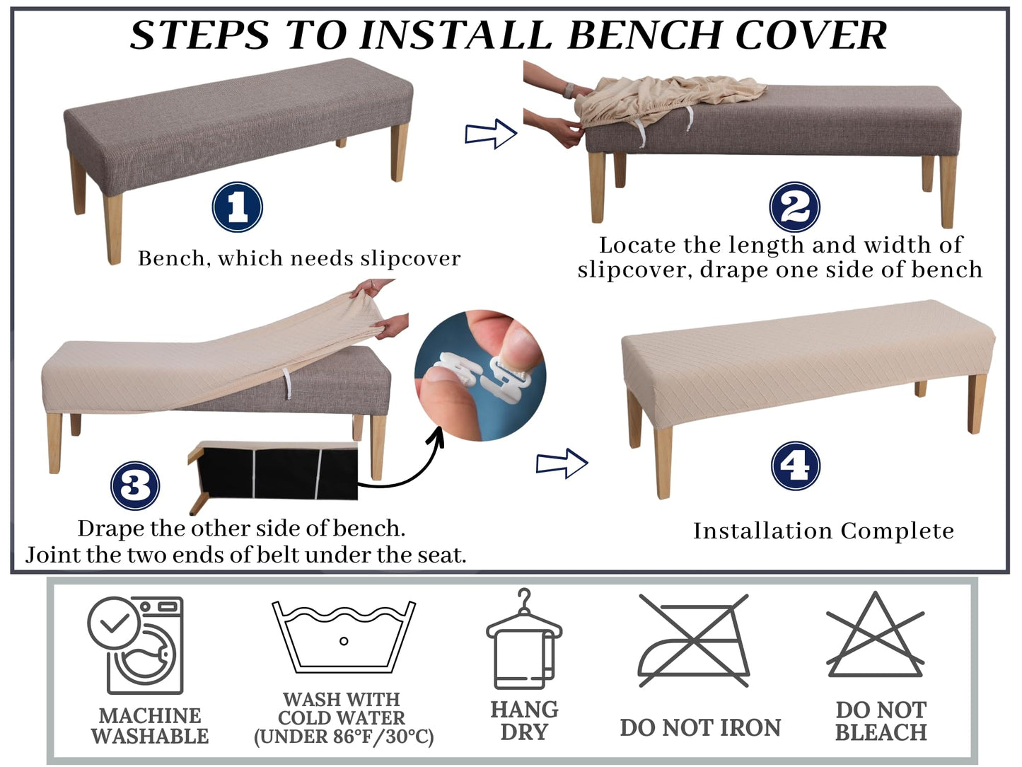 SPRINGRICO Stretch Dining Bench Cover, Removable Bench Slipcover Washable Bench Seat Protector Rectangle Bench Cover for Dining Room, Living Room, Bedroom, Kitchen (Green Garden)