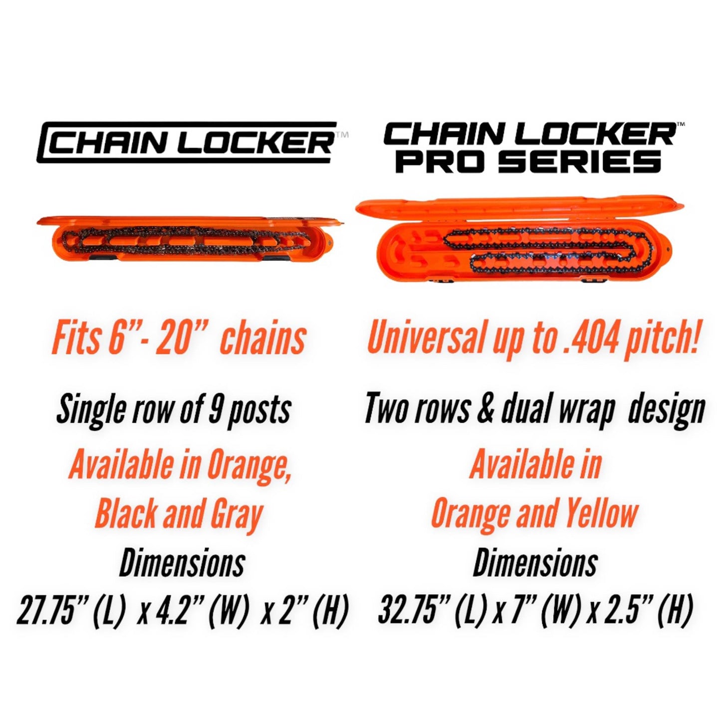 Original Chainsaw Chain Storage - Universal Portable Saw Chain Holder Case For all Chains up to 20” Inch Blades - Can Stack 2 Inches Deep, Fits a Minimum of 8 Chains, Made in USA - Orange
