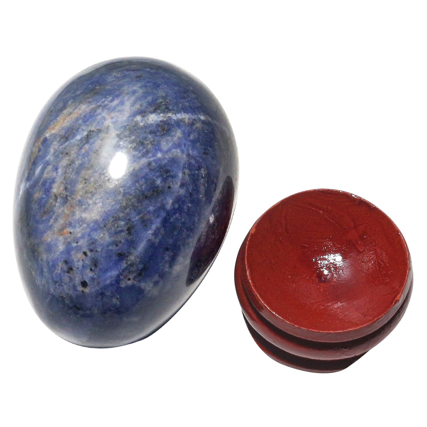 Casaper 2" Natural Sodalite Egg with Wood Stand for Home Decoration, Polished Crystal Pocket Palm Sphere Fengshui Figurines Healing Reiki