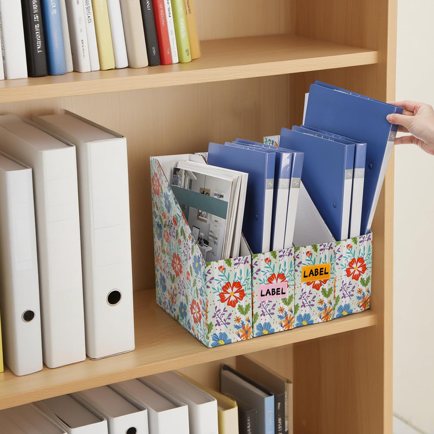 WRINGKIT 20 Pack Cardboard Magazine File Holder, Foldable Magazine Organizer Box, Large Vertical Magazines Storage Bin with Blank Label Sticker for School Office Shelves, File Folders for Documents