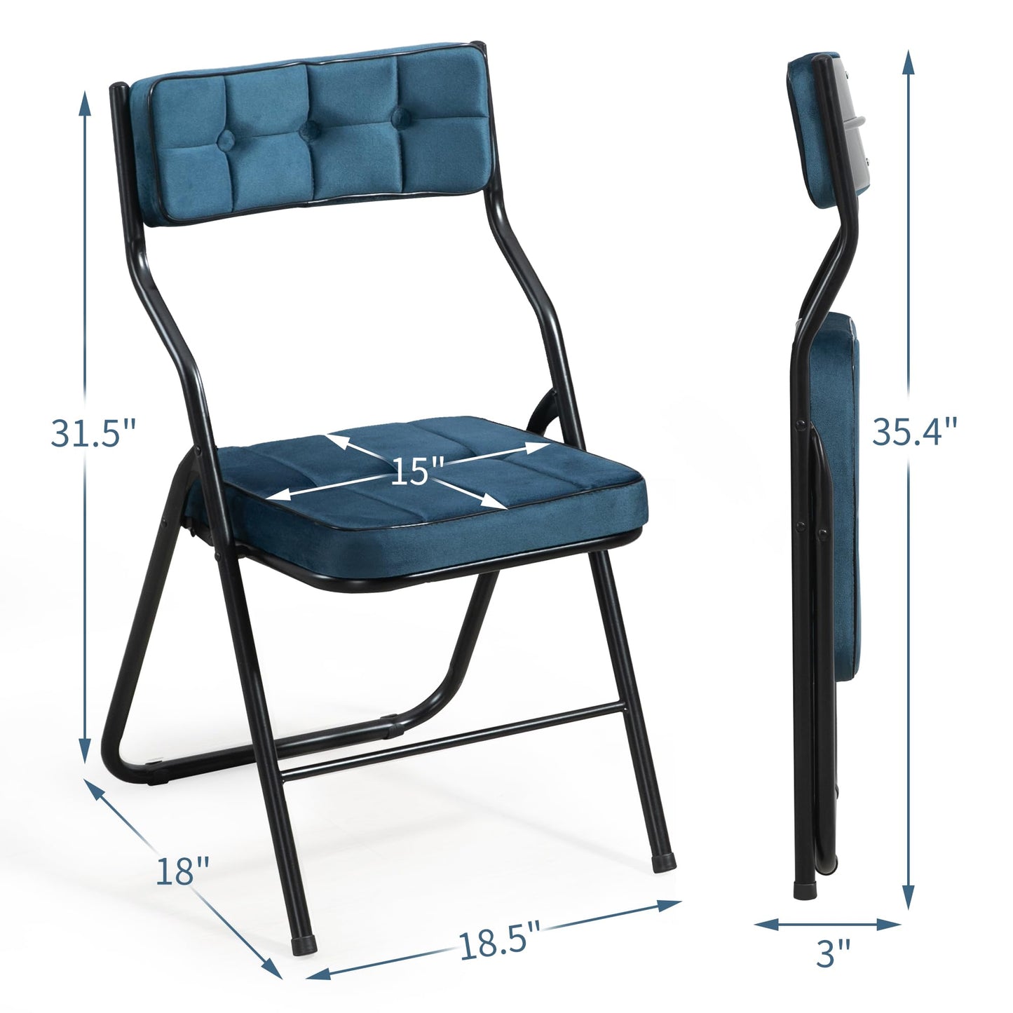 HOMEFUN Padded Folding Chairs 4 Pack - Foldable Dining Chair with Cushion, Portable and Assembled Extra Seat for Guests Kitchen Office Wedding Party Bule