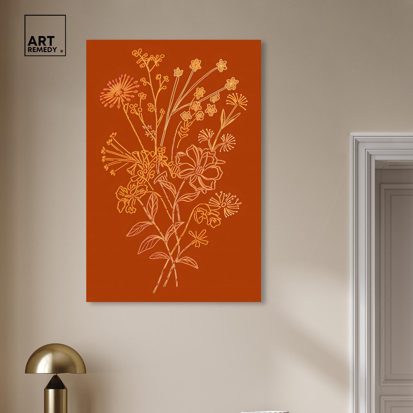 Art Remedy Golden Bouquet Embroidery Canvas Classic Cottage Art, Gallery Wrapped, 30" x 45"