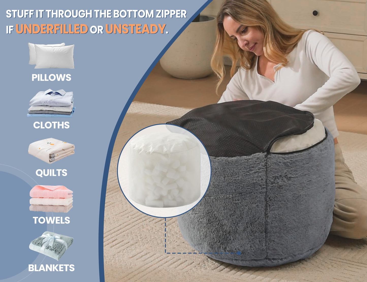 Pouf Ottoman Foot Rest 20"x15" Footstools and Ottomans Small with Filling Cream Small Beige Ottoman Foot Rest Ivory Poofy Ottom Stool Soft Poofs/Ottomans Furniture Living Room Ottom Footstool