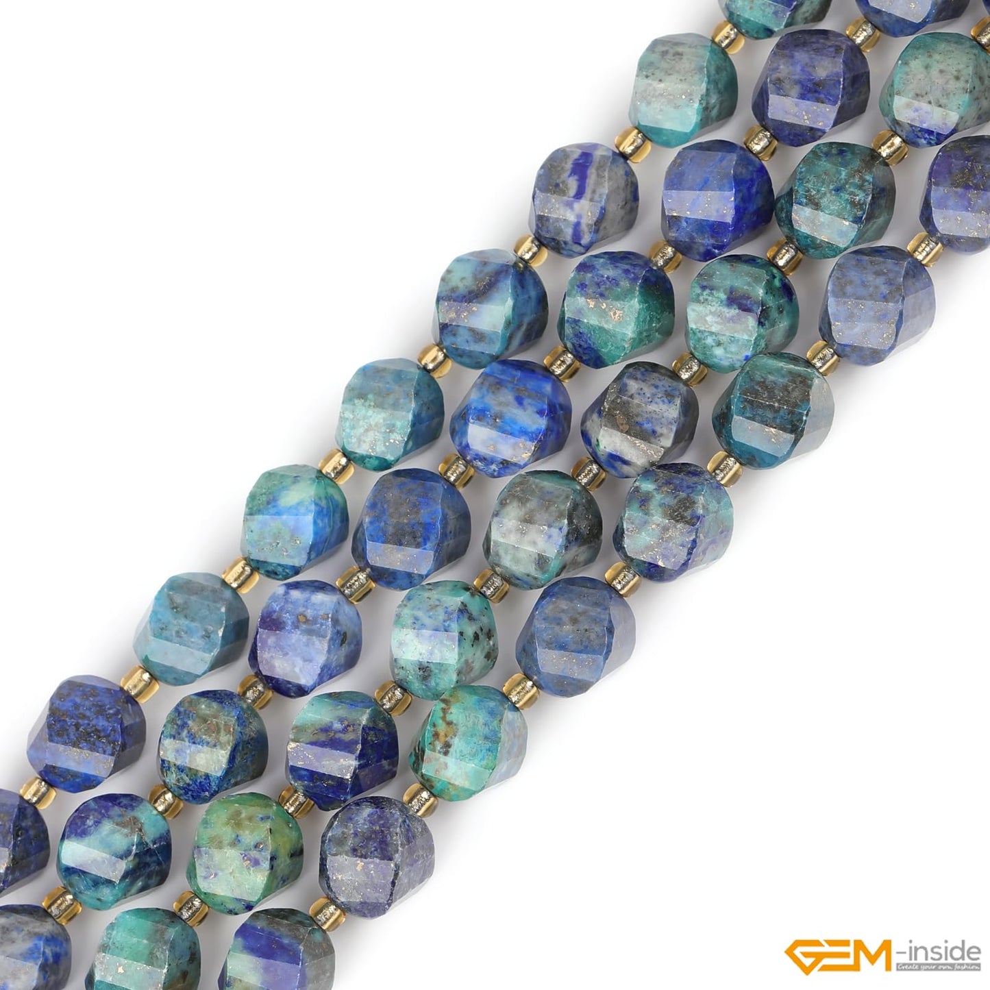 GEM-Inside 32Pcs 10mm Twist Faceted Dyed Lapis Lazuli Malachite Jasper Gemstone Charms Beads for Bracelet Necklace Jewelry Making Power Energy Chakra Beads