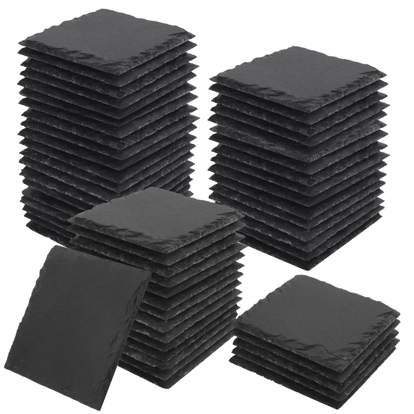 55 Pack 4 Inch Square Slate Coasters, Black Stone Coasters with Anti-Scratch Bottom, Ideal for Home Decor, Bar, Housewarming Gifts, and Laser Engraving KUKLIPJIM