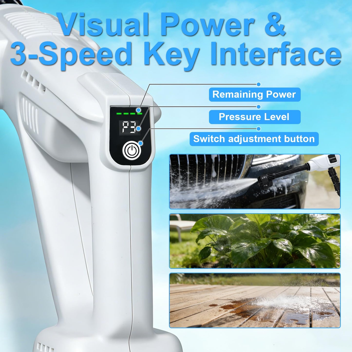 Huhomco Cordless Cordless Pressure Brushless, 2×4000mAH Batteries (White)