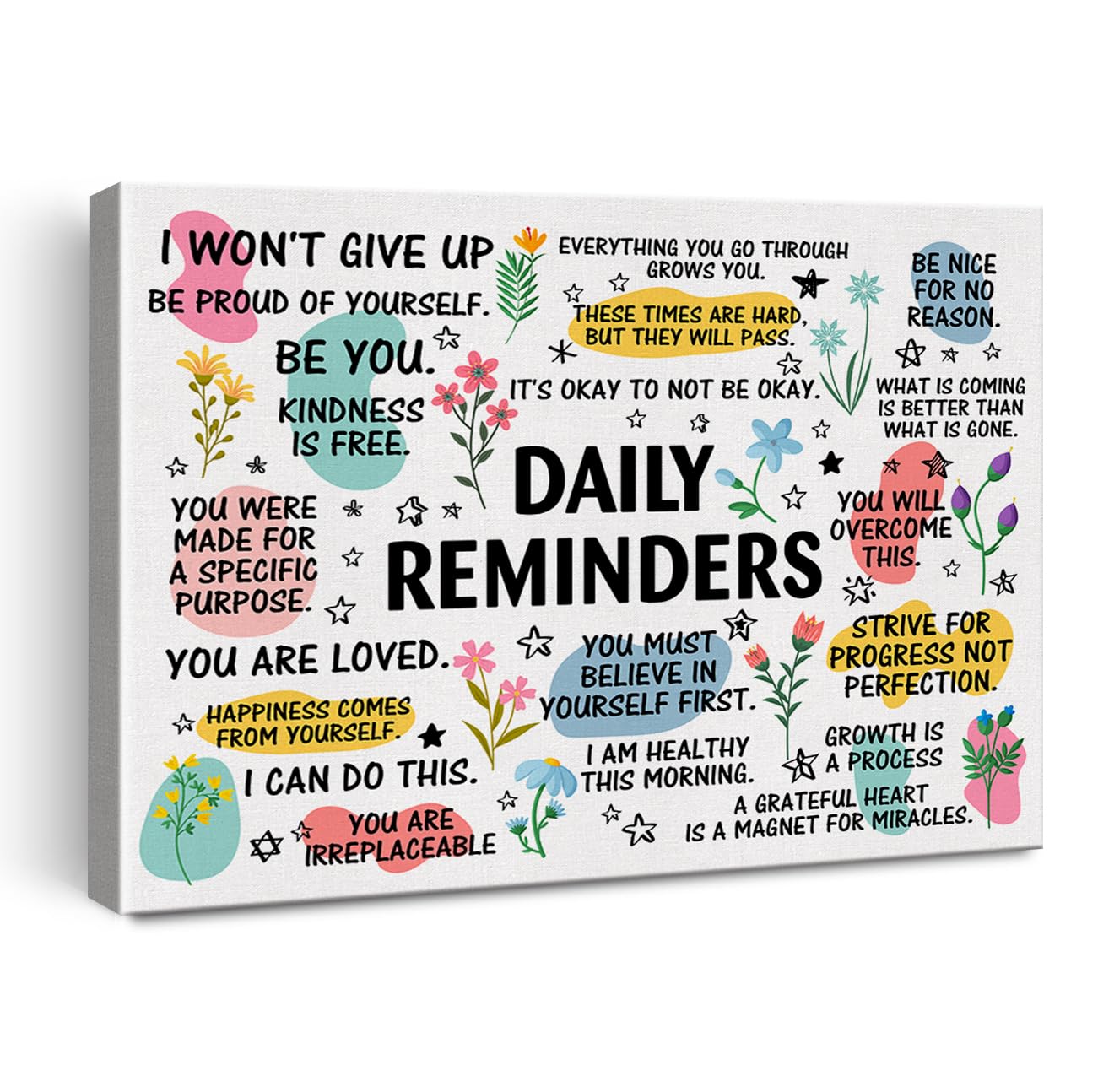 Inspirational Daily Reminders Poster Canvas Wall Art for Office Home Decor - Positive Affirmation Canvas Print Wall Art Painting Framed Encouragement Gifts - Easel & Hanging Hook 12x15 Inch