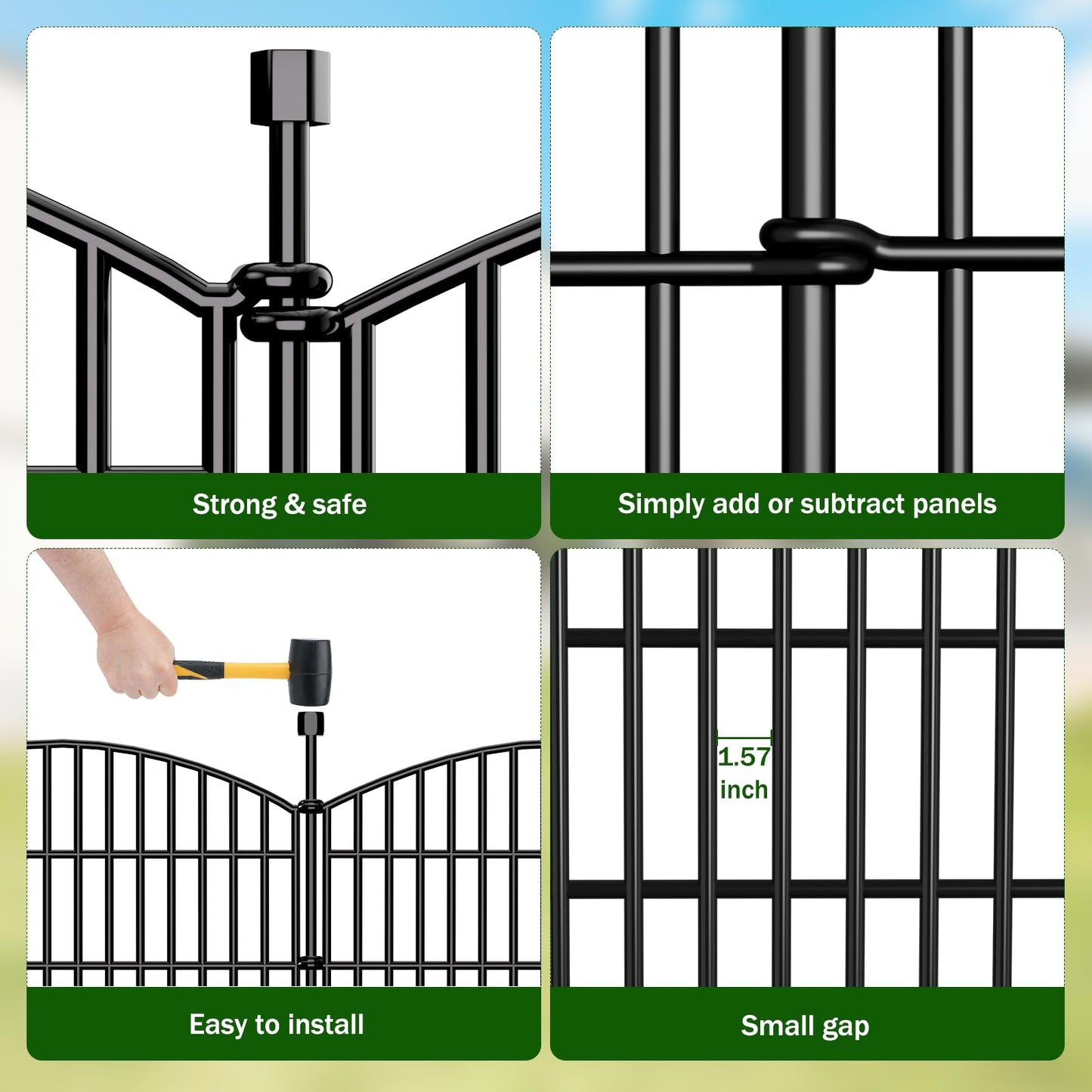 10 Panels No Dig Decorative Garden Fence - 40 in (H) x 23.6 ft (L), Dog Fence Outdoor for Yard，Rustproof Metal Animal Barrier Ground Stakes Fencing for Garden, Patio, Flower Bed