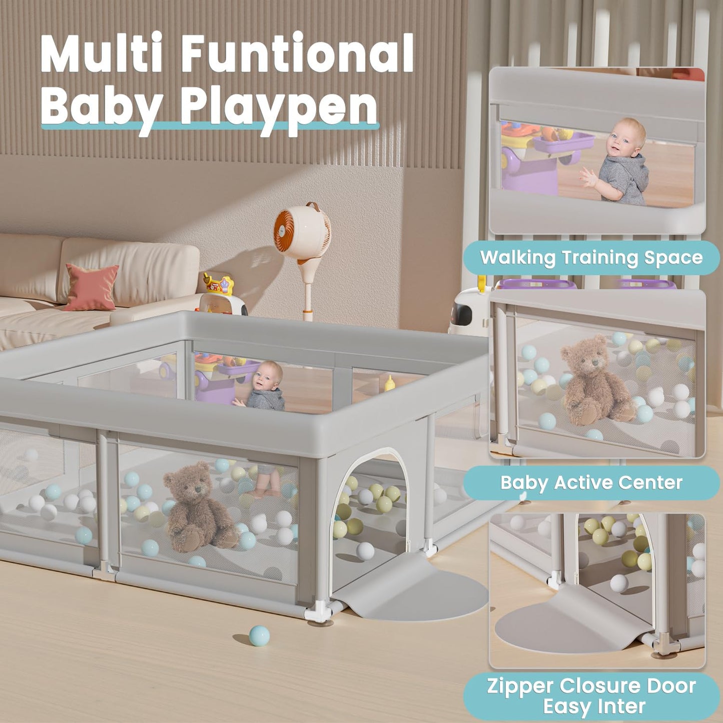 Hiaksedt Baby Playpen 50x50 Inch, Play Pens for Babies and Toddlers Baby Fence Play Yards for Indoor & Outdoor with Breathable Mesh Anti-Fall Playpen