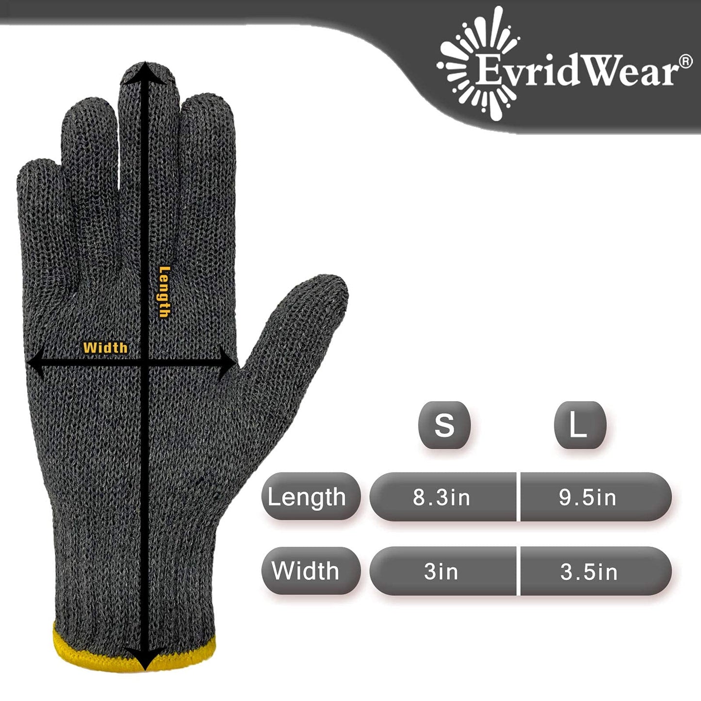 Evridwear Cotton Work Gloves Light-duty String Knit BBQ Glove Liner for Outdoor Cooking, Painting, Gardening Men & Women 10 Pairs (Grey, Large)
