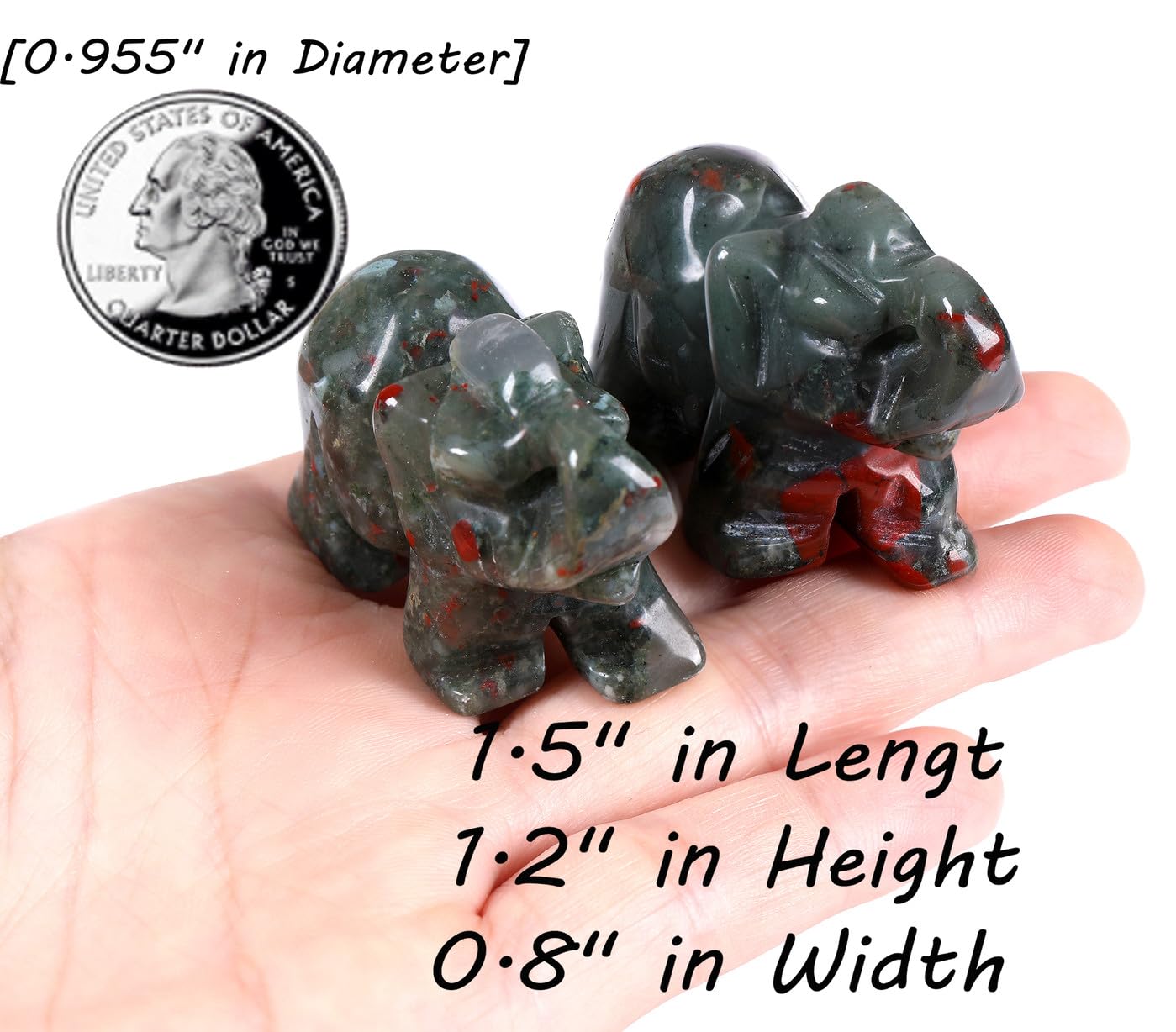 QINJIEJIE African Bloodstone Crystals Elephant Decor Cute Desk Polished Stones Figurine Natural Gemstones Luck Decoration Home Room Office Pocket Hippie Decor Spiritual Gift for Women