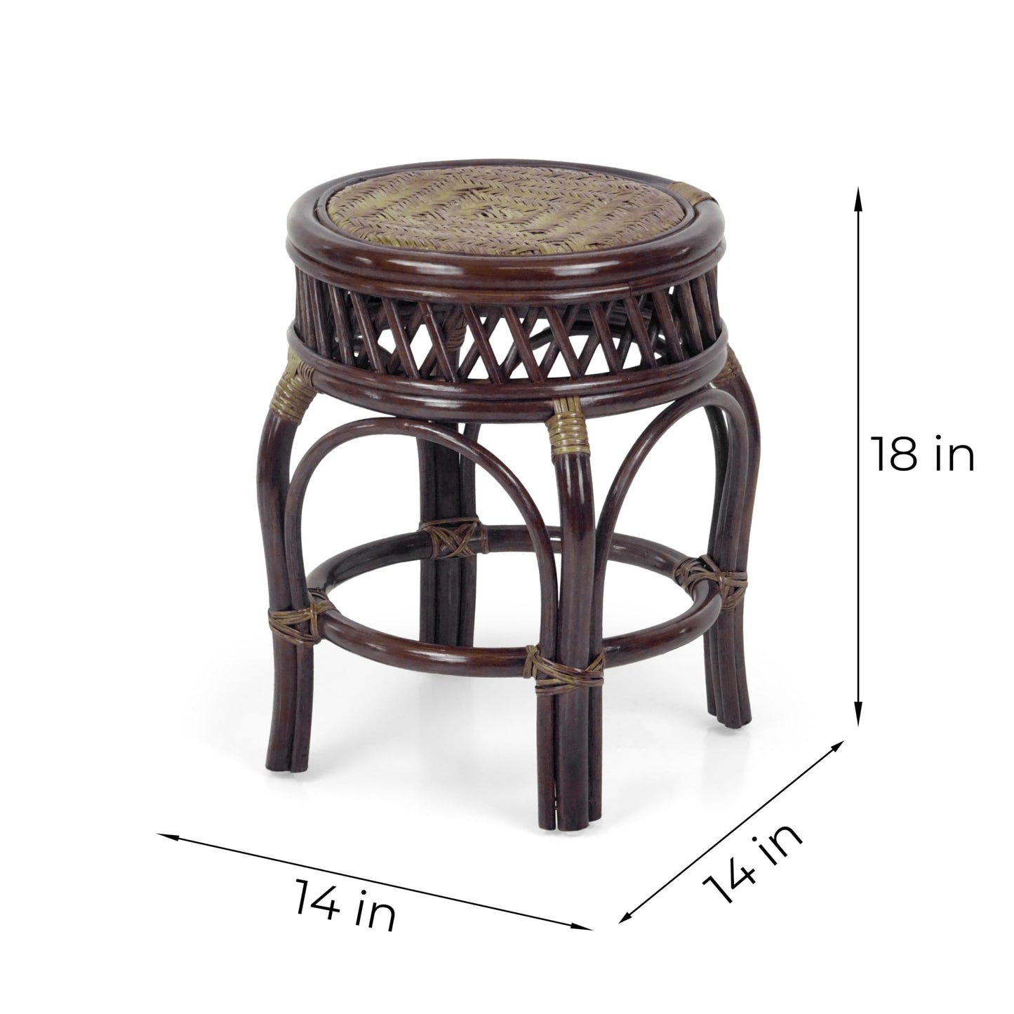 Ginger Handmade Rattan Wicker Stool Fully Assembled Dark Brown
