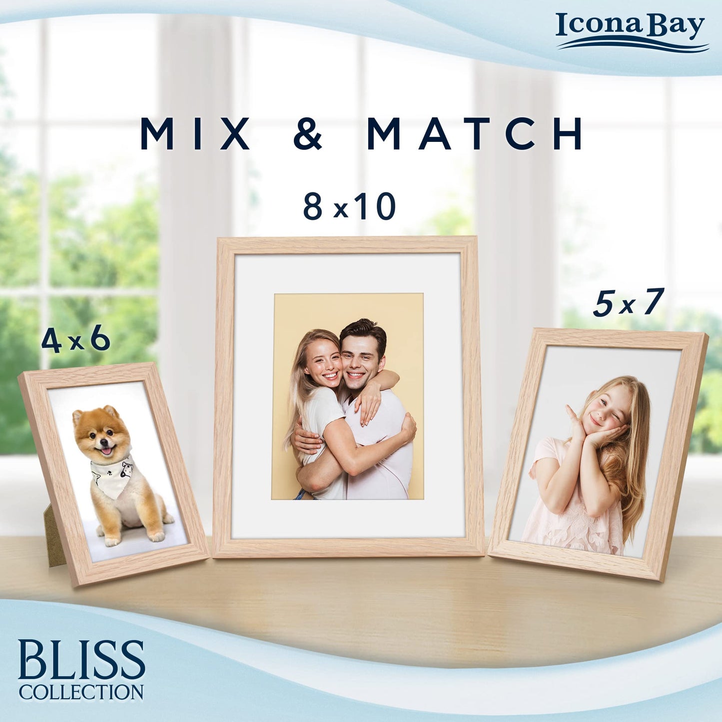 Icona Bay - 5x7 Light Oak Picture Frame - Modern Style Engineered Wood Frame - Table Top or Wall Mount - Bliss Collection