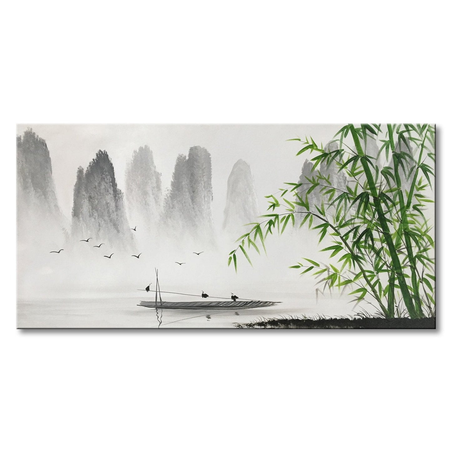 Winpeak Art Traditional Chinese Painting Black and White Landscape Canvas Wall Art Bamboo Artwork