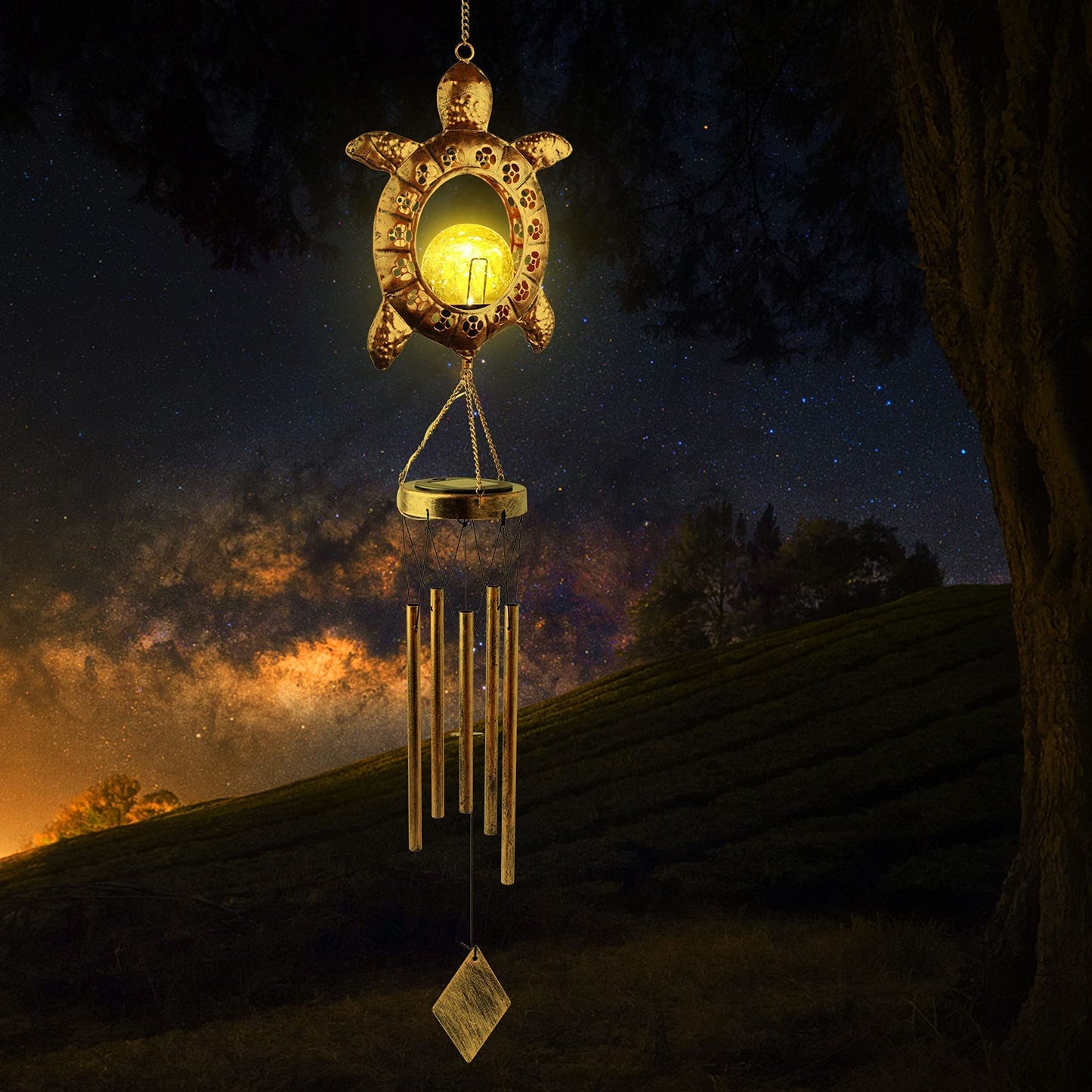 Solar Turtle Wind Chimes, Tortoise WindChimes, Light Windchime Outdoor, Moon Shape Light Outdoor,Garden Decor, Yard Decor, Gifts for Women, mom, Grandma