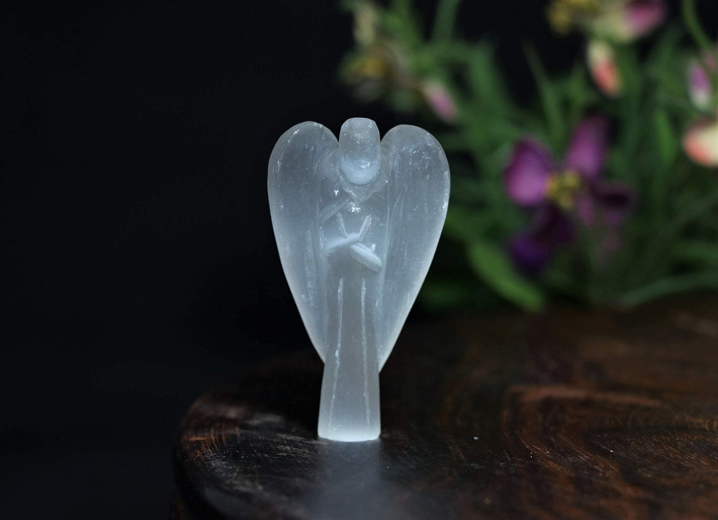 Crocon Selenite Gemstone Guardian Angel Healing Figurine, Hand Carved Pocket Angel - Crystals for Positive Energy, Handmade Mini Statue for Love, Peace & Healing, Natural Gemstone Healing Figurine