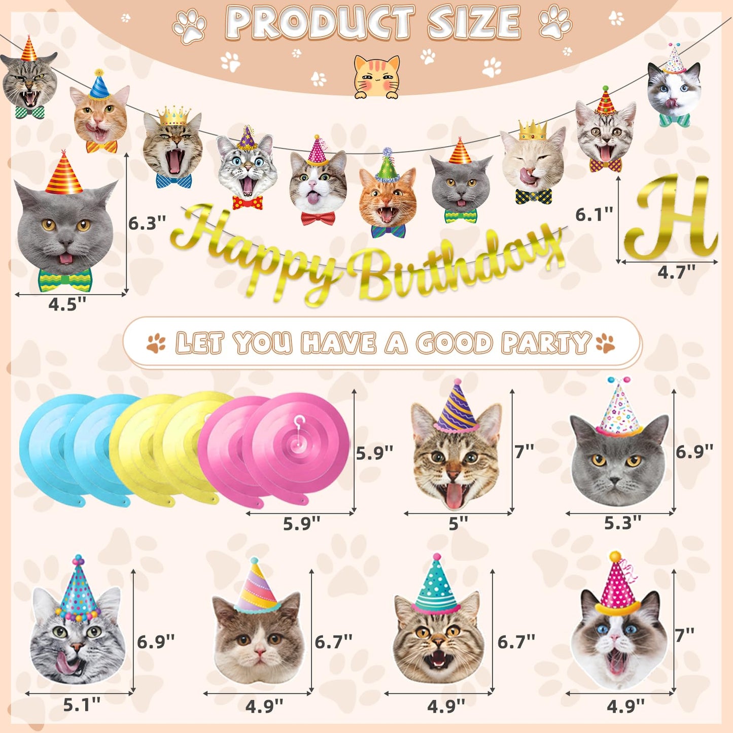 Cat Theme Birthday Party Decorations,Cat Birthday Decoration Happy Birthdays Banners Cats Hanging Cutouts Hanging Swirl Decor