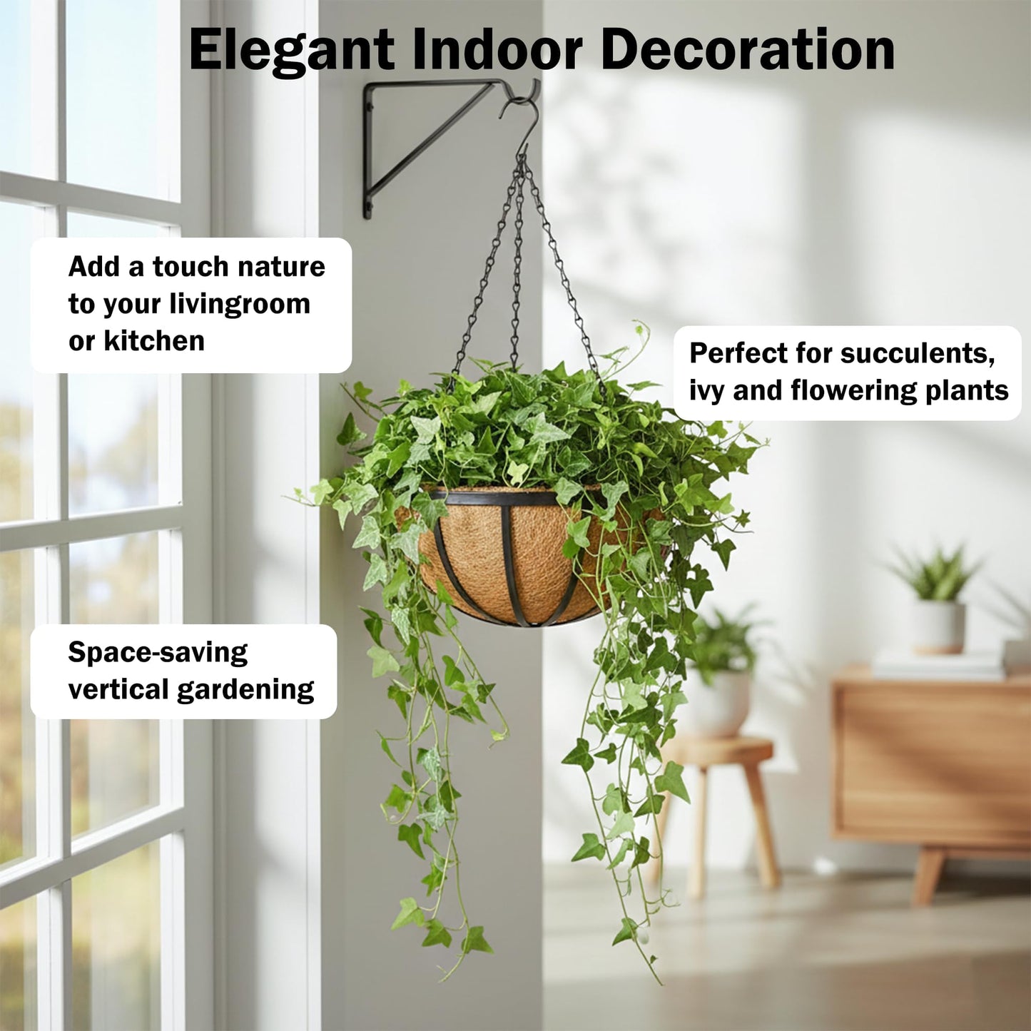 KIDYBELL 2 Pack 12 Inch Round Hanging Basket with Coco Liners， Metal Hanging Baskets for Plants Outdoor， Hanging Planter with Chain Garden Products for Outdoor, Porch, Lawn, Garden