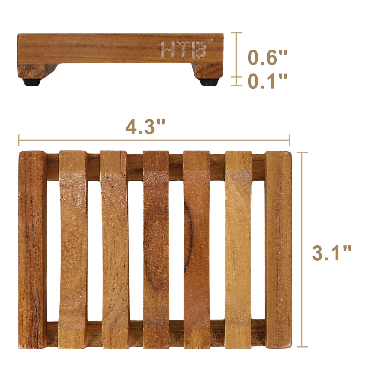 2PCS Slotted Bar Soap Holder Teak Wood by HTB, Kitchen Wooden Sponge Holder, Self Draining Soap Dish for Shower, Sink, Bathroom, Bathtub, RV