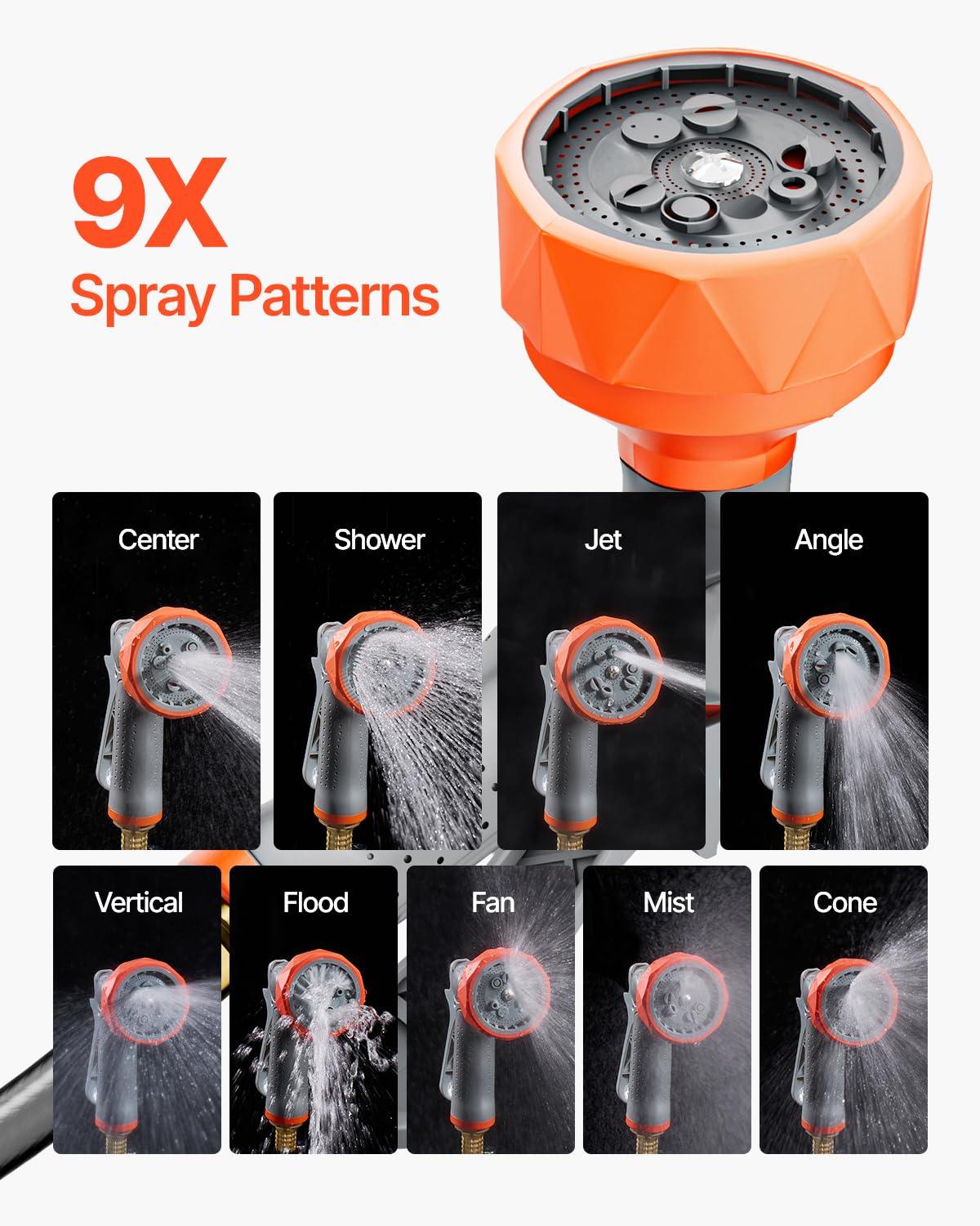 VEVOR Retractable Garden Hose Reel, 5/8 Inch x 100 ft Wall Mounted Hose Reel, Heavy Duty Garden Hose Reel with 9 Patterns Nozzle, Any Length Lock, Upgraded Slow Return System and 180°Swivel Bracket