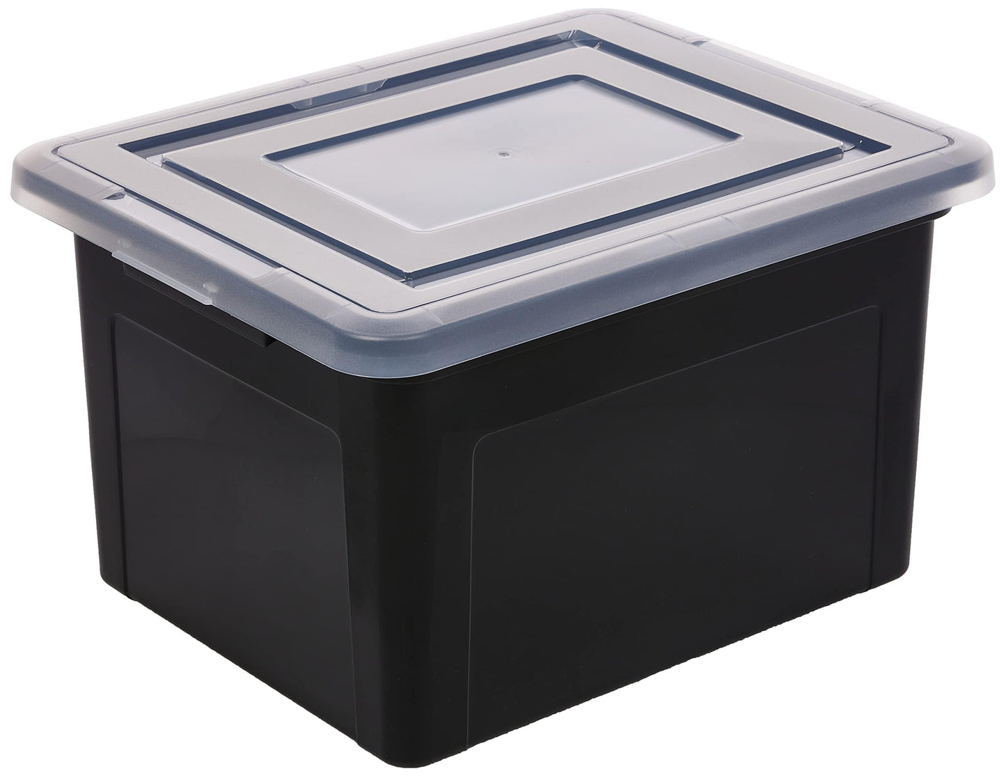 IRIS USA File Box, Plastic File Organizer with Lids for Letter/Legal File, Portable Document Box For Moving, Storage Bin with Durable and Secure Lid, Stackable Nestable BPA-Free, Black 35 Qt. 4 Pack