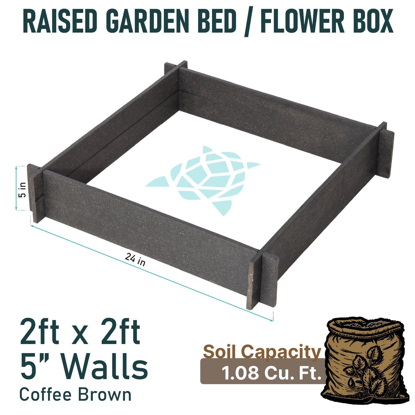 Vioscapes Raised Garden Bed Outdoors, Patio Ground Planter Box for Gardening Deep-Rooted Vegetables, Fruits, Flowers, Herbs, Traditional (Coffee Brown, 2ft x 2ft x 5 Inches)