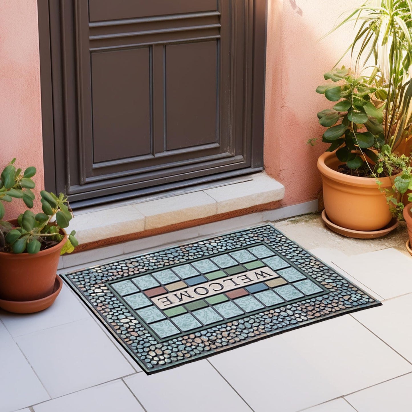 CHICHIC Rectangle Entrance Door Mat Large 18 x 30 Inch Entry Way High Traffic Area Doormat Front Door Rugs Outdoors Heavy Duty Welcome Mat, Non Slip Rubber Back Low Profile for Garage