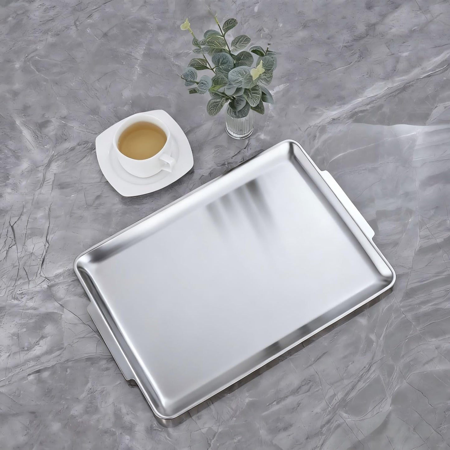 16.3" x 11" Large Serving Platters, Stainless Steel Heavy-Duty Large Serving Trays, Silver Rectangular Plates for Food, Fruit, Party, Wedding, Christmas, Chip and Scratch Resistant