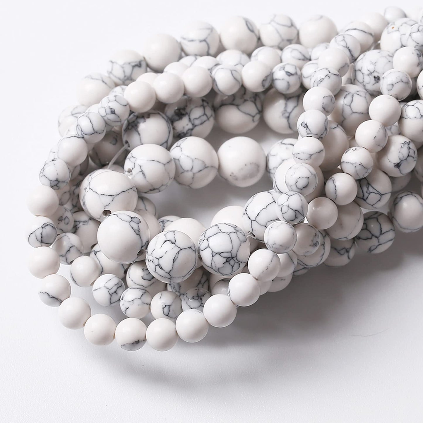 60PCS 6MM White Howlite Turquoises Round Loose Beads Natural Gemstone Beads for Jewelry Making DIY Bracelet Necklace 15"