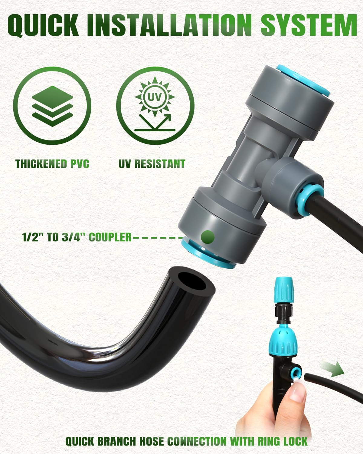 Breeze Touch 120FT Drip Irrigation System with Timer, Automatic Irrigation System for Garden, Quick Connect Drip Irrigation Kit for 120ft Coverage, Adjustable Watering System for Raised Beds & Patio