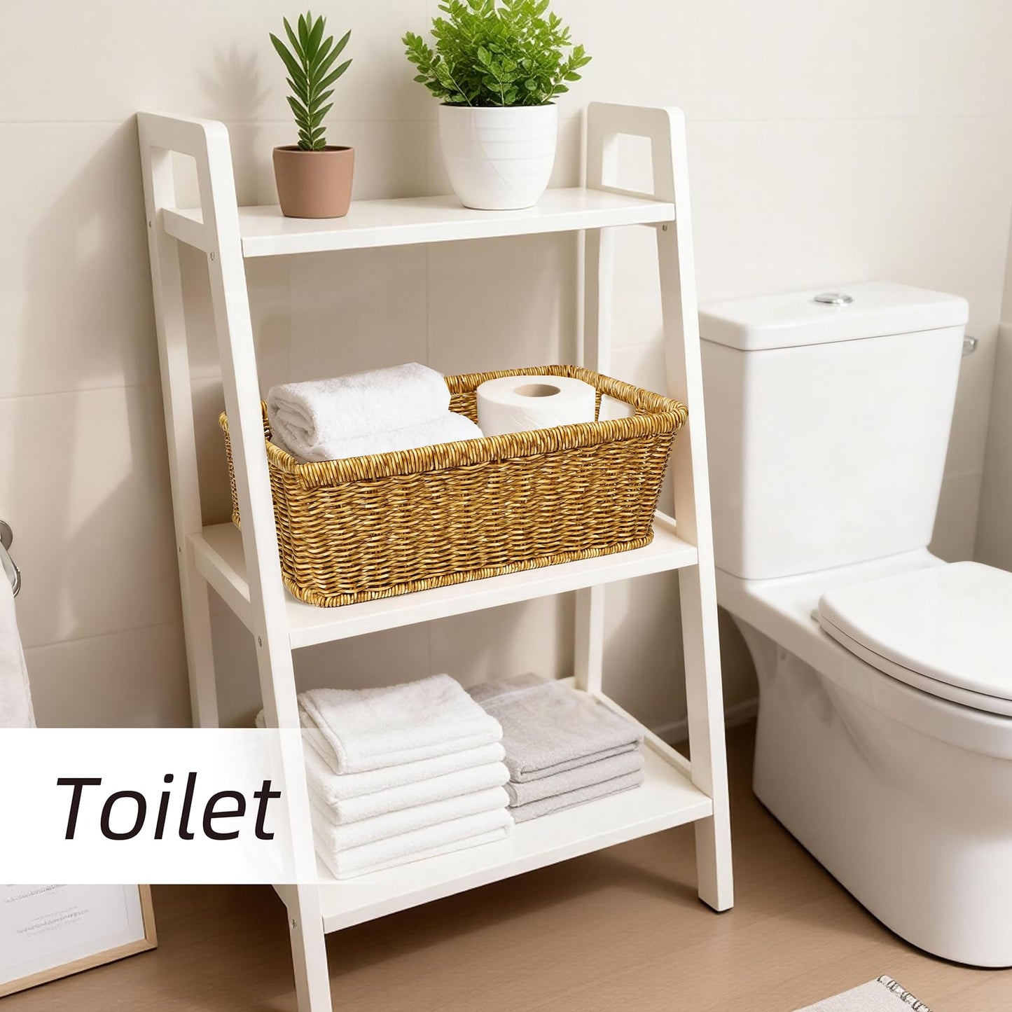 UPINFREE Wicker Storage Basket, Washable Waterproof,Woven Basket for Pantry, Toilet, Bathroom, Bedroom, Patio,Tan,2-pack