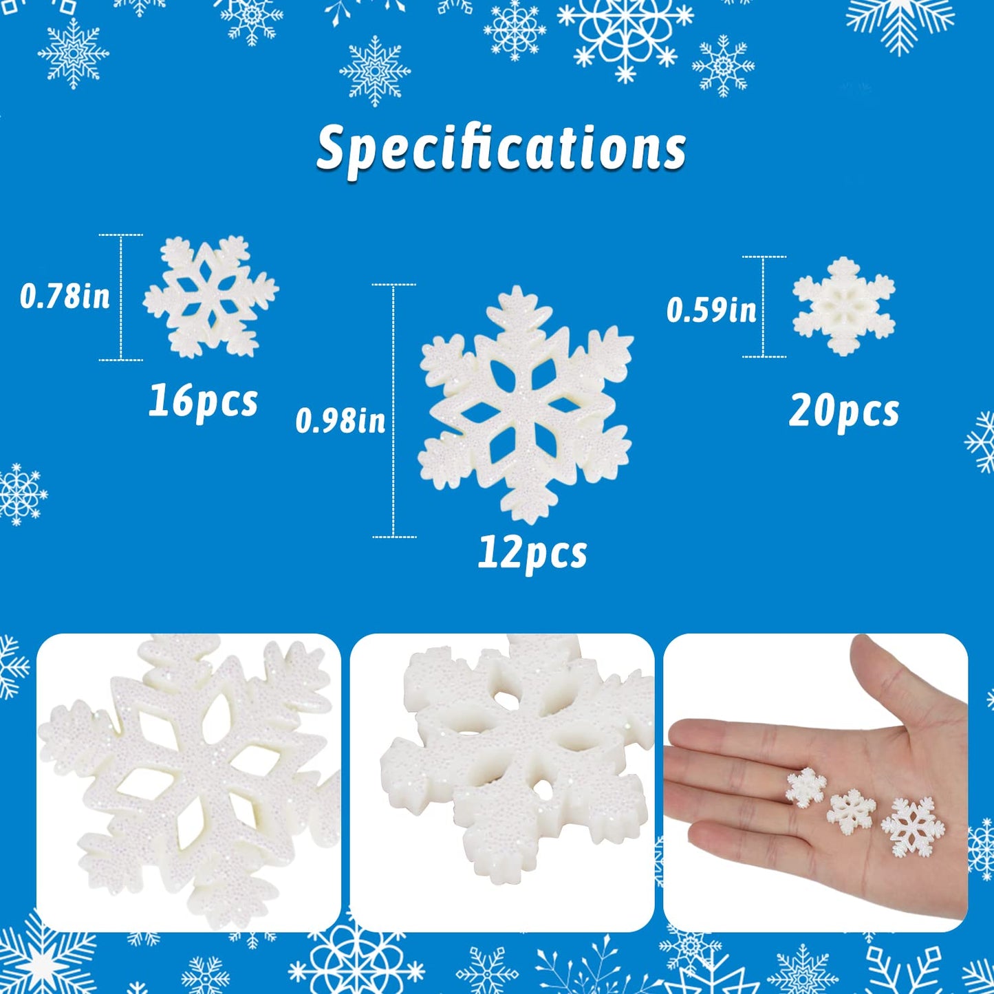 FOIMAS Tiny Resin Snowflake Decor,48pcs White Glitter Snowflake for Christmas Embellishment DIY Craft Project Winter Wonderland Supply