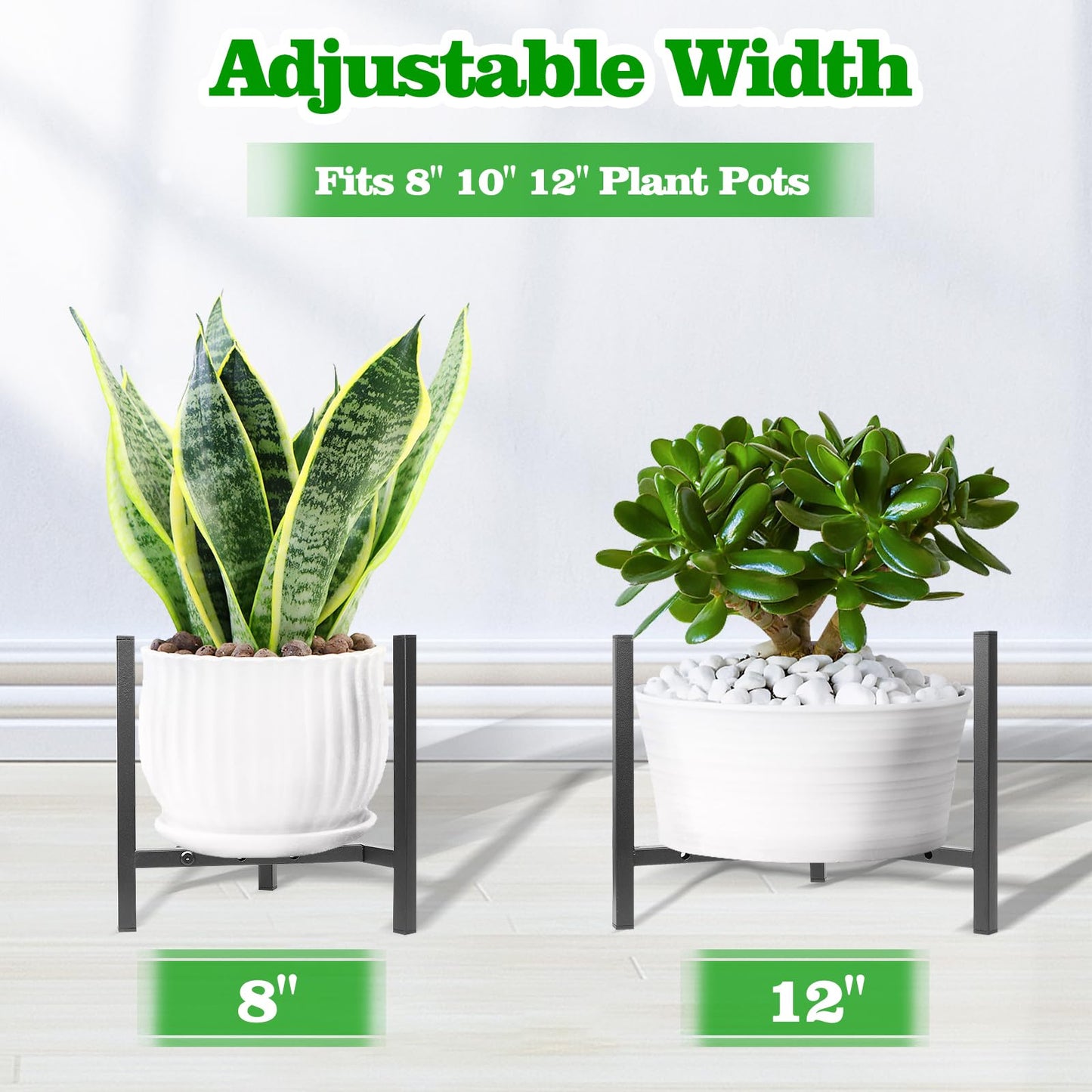 Airpark Plant Stand Indoor Adjustable, Metal Modern Plant Stand, Heavy Duty Stable Plant, Fit 8-12 inch Pots, Number of Items-2, Color-Black (Pot & Plant Not Included)