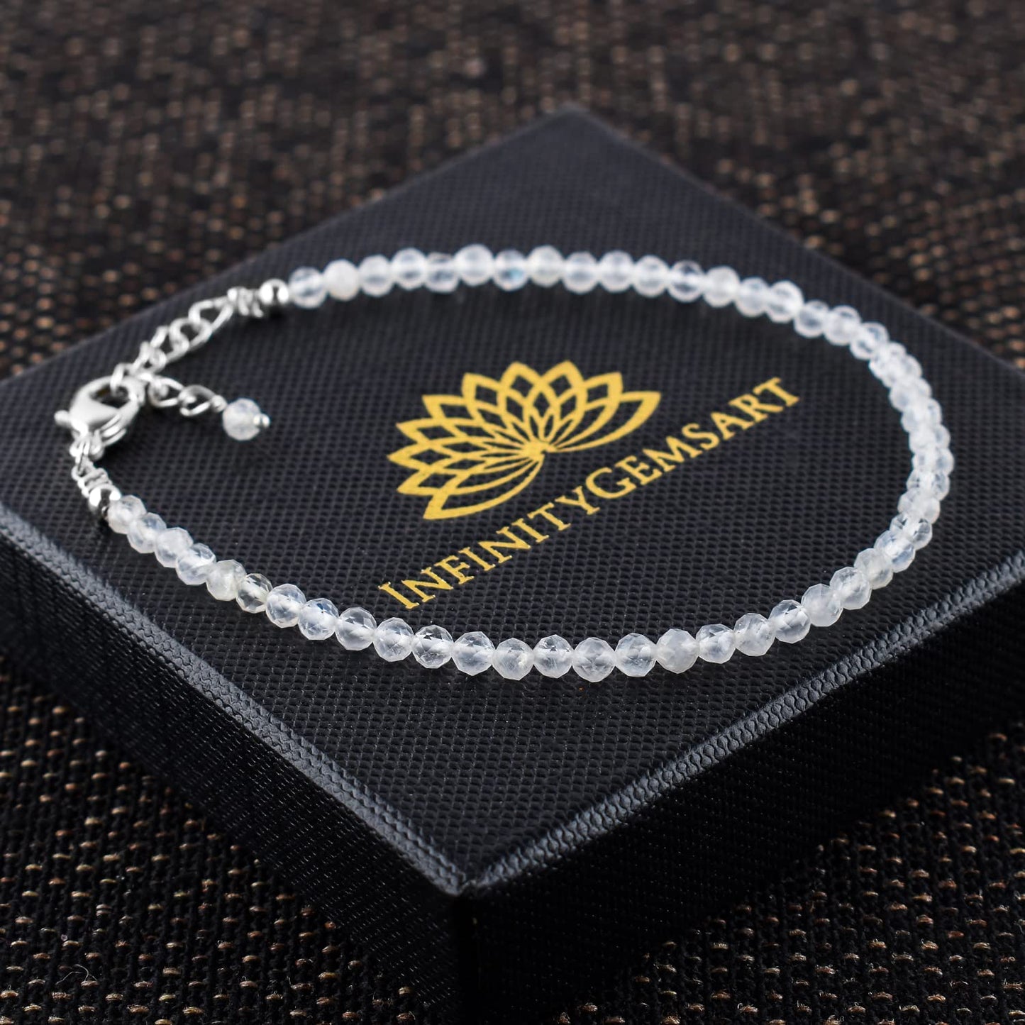 YANARA Moonstone Bracelet Gemstone Micro Beads Dainty Jewelry for Women, Natural June Birthstone, Energy Healing Crystals, Silver Plated Chain 8 inch Birthday Gifts For Her
