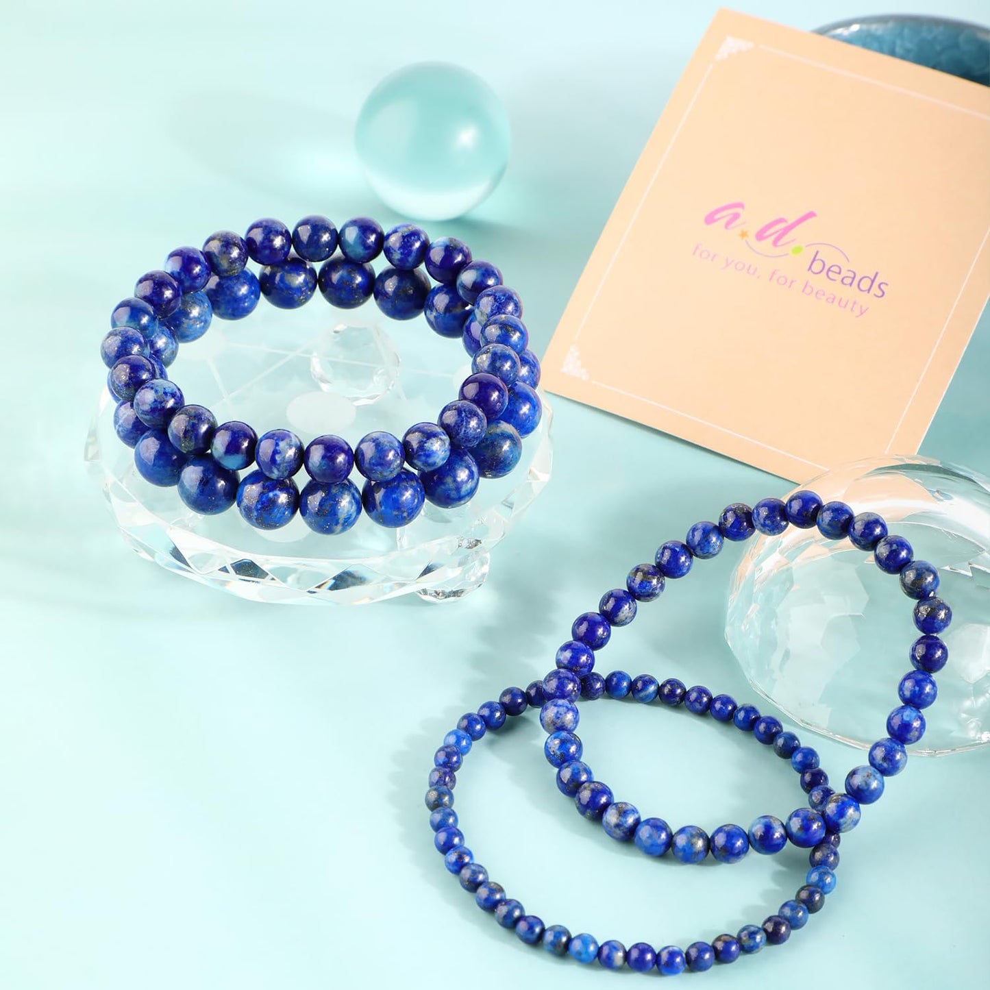 AD Beads 8mm Handmade Lapis Elastic Bracelet – Natural Gemstone for Profession Success – Meditation, Yoga, Healing and Energy Gift for Men Women