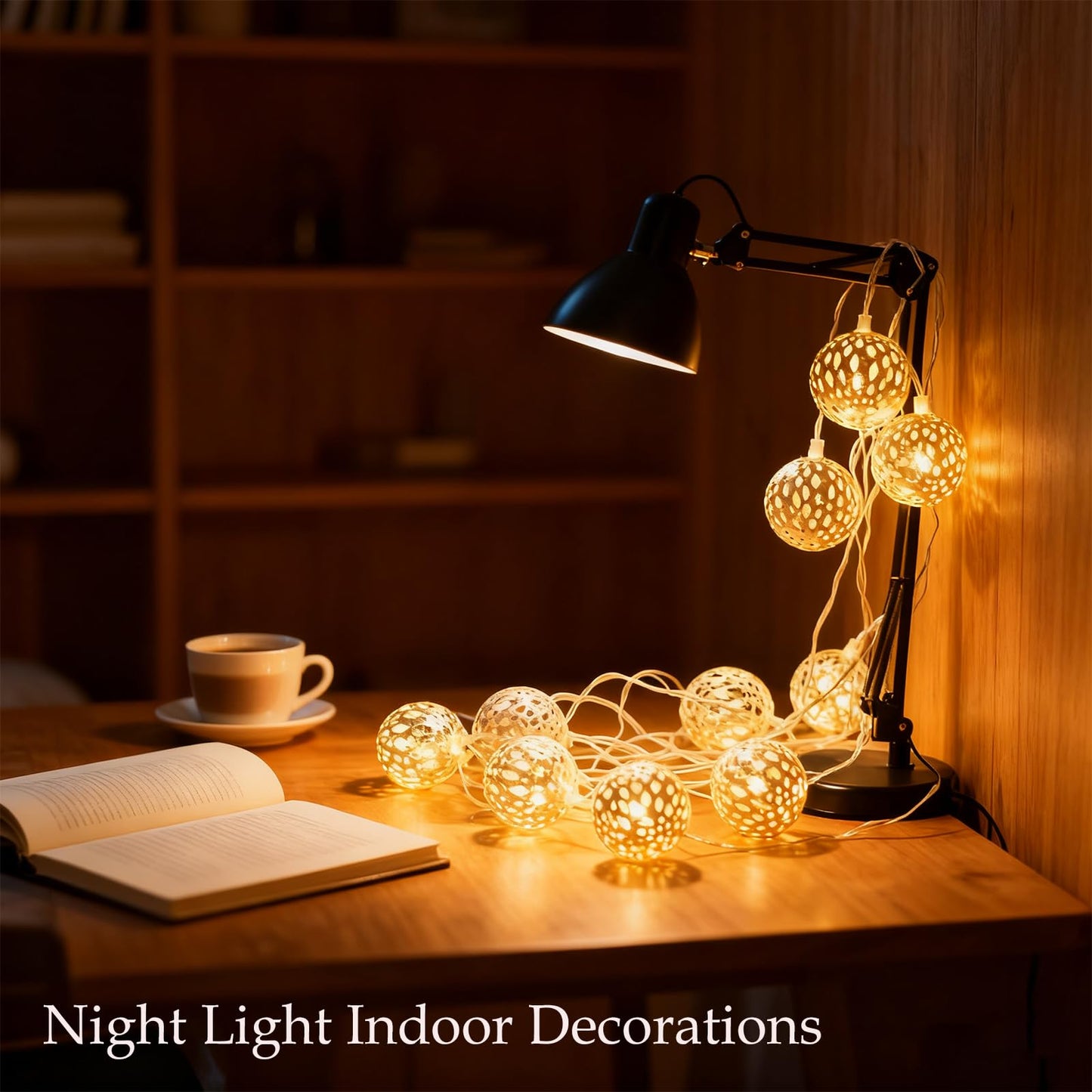 USB & Battery Operated Fairy Moroccan String Lights for Home Bedroom Decor, 9.8ft 20 LED Decorative Metal Gold Globe Lanterns 8 Modes Diwali Decoration for Christmas Birthday Boho Party (Warm White)