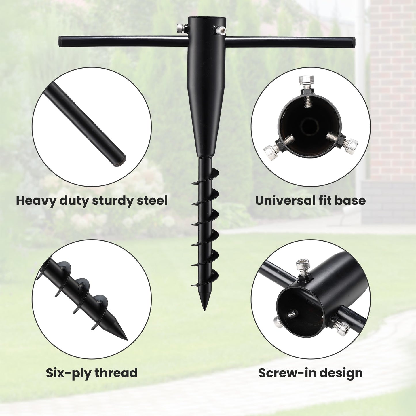 Lcokeiy Beach Umbrella Sand Anchor - Heavy Duty Outdoor Umbrella Holder No Dig Ground Umbrella Base - Sturdy and Reliable 2.3“ Inner Diameter, Black(1 Pack)