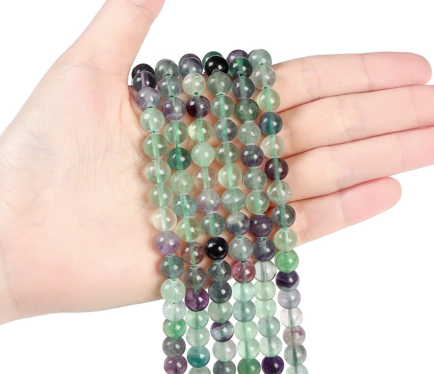 LAIDANLA Colorful Fluorite 8mm Natural Stone Beads Round Loose Gemstone Stone Beads for DIY Bracelet Necklace Earrings Jewelry Making Polishing Genuine Real Beading Crystal 96PCS 2 Strand 32"