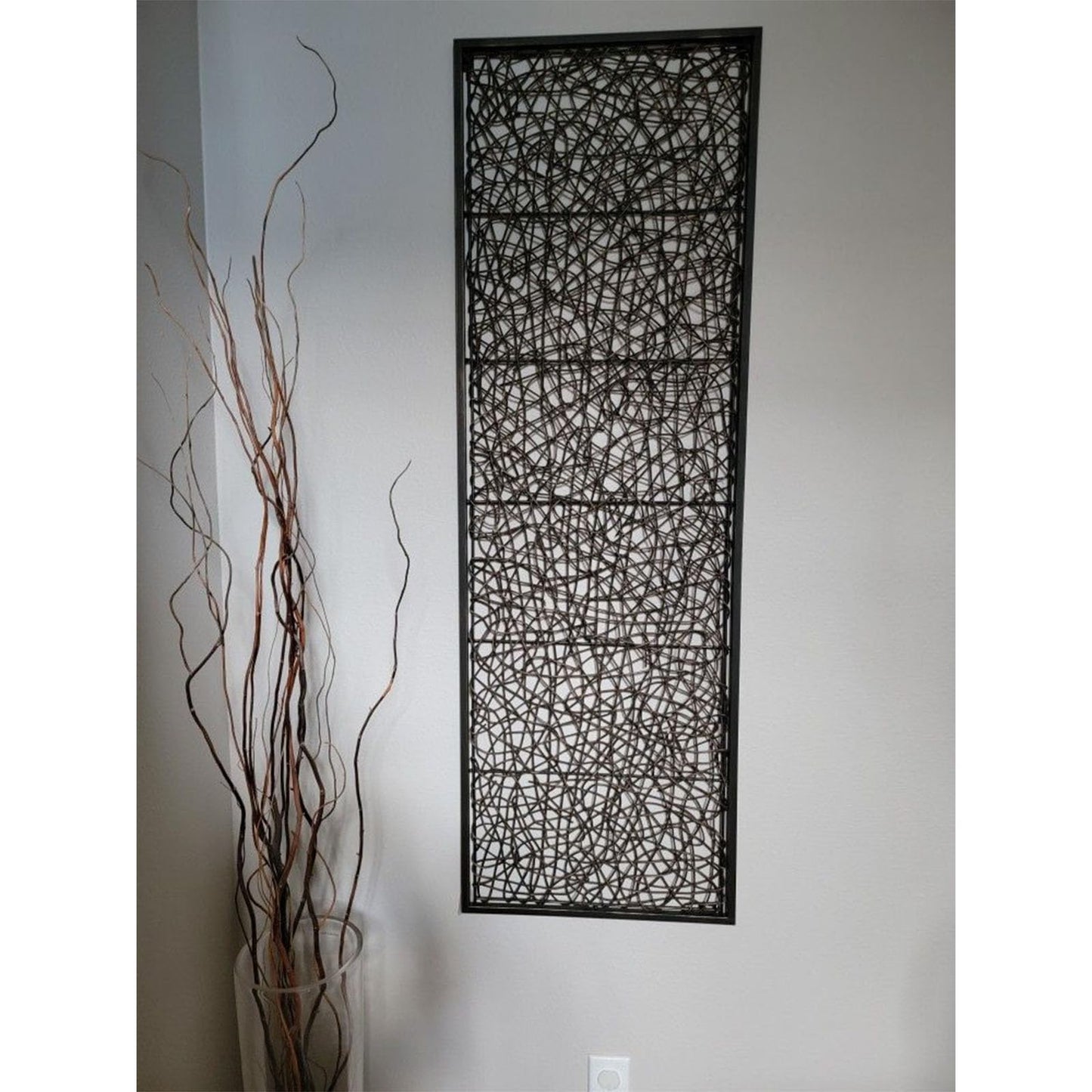 WEMPOLU Metal and Rattan Wall Decor, 17" W x 54" H, Dark Bronze