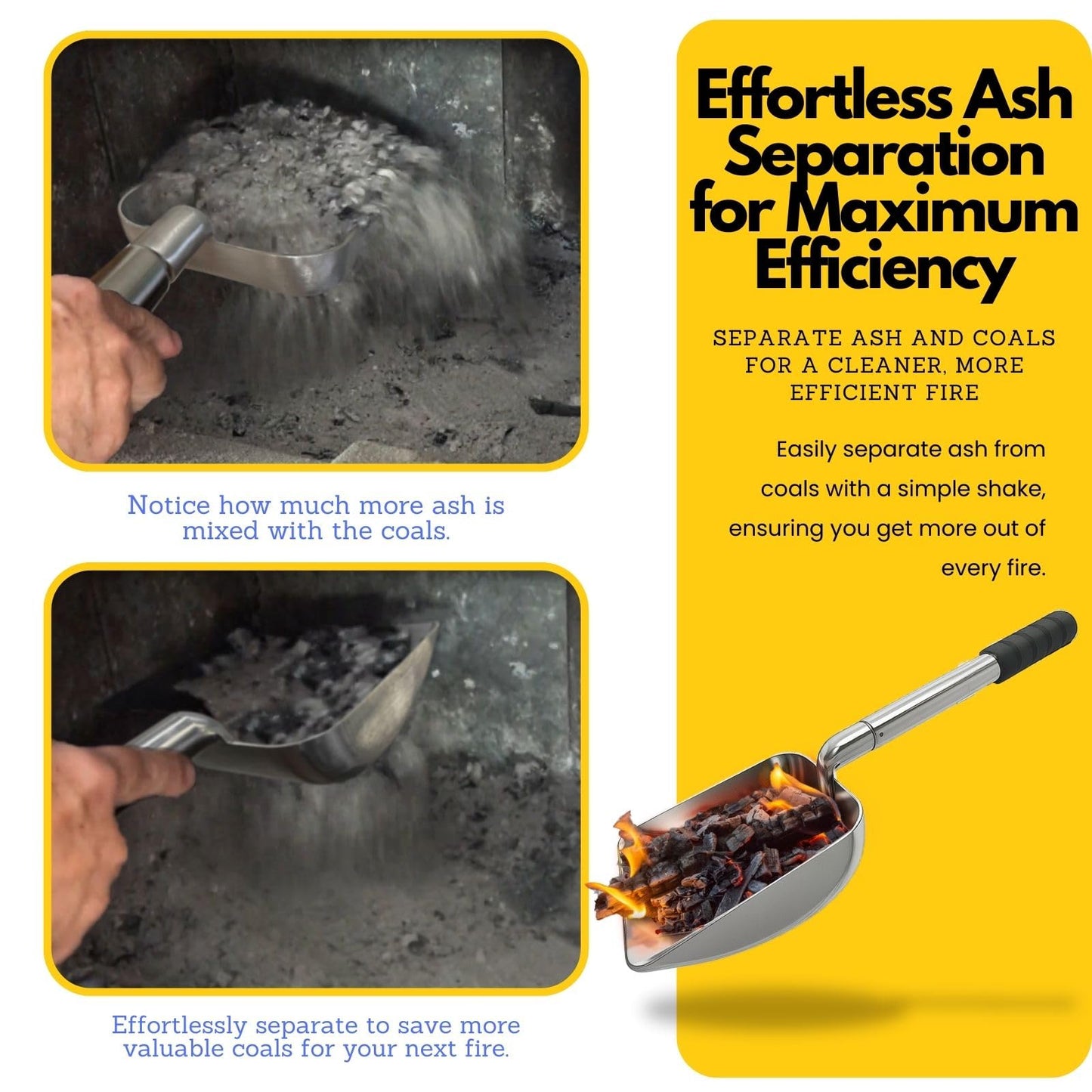16 to 21-Inch Adjustable Fireplace Shovel – Hollow-Out Ash Sifter for Wood Stove, Fireplace, and Fire Pit, Heat-Resistant Metal Coal Scoop with Ergonomic Handle (1PCS)