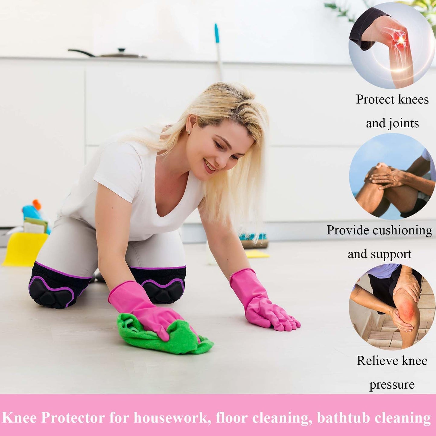 Men/Women Knee Pads, Garden Knee Cushion for Cleaning Floor, Waterproof Soft Knee Protector for Kneeling Crawling Work, Adjustable Flexible Foam Pad for Yard Tile Concrete for Worker, Rose Red L. (1 Pair)