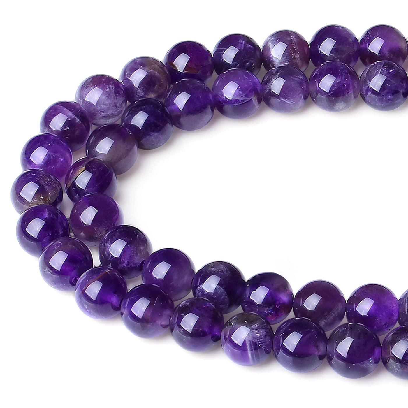 LAIDANLA Amethyst 8mm Natural Stone Beads Round Loose Gemstone Stone Beads for DIY Bracelet Necklace Earrings Jewelry Making Polishing Genuine Real Beading Crystal 96PCS 2 Strand 32"