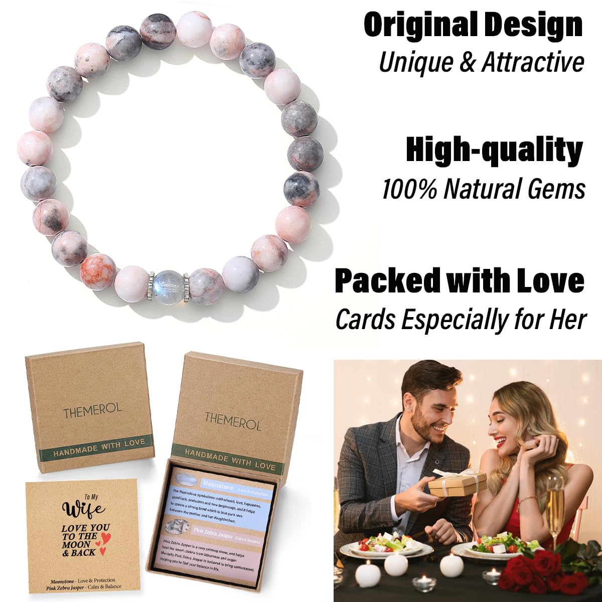 THEMEROL Gifts for Wife from Husband Anniversary Birthday Gifts for Wife Her Mothers Day Gifts Beaded Bracelet Women Valentines Day Christmas Unique Romantic