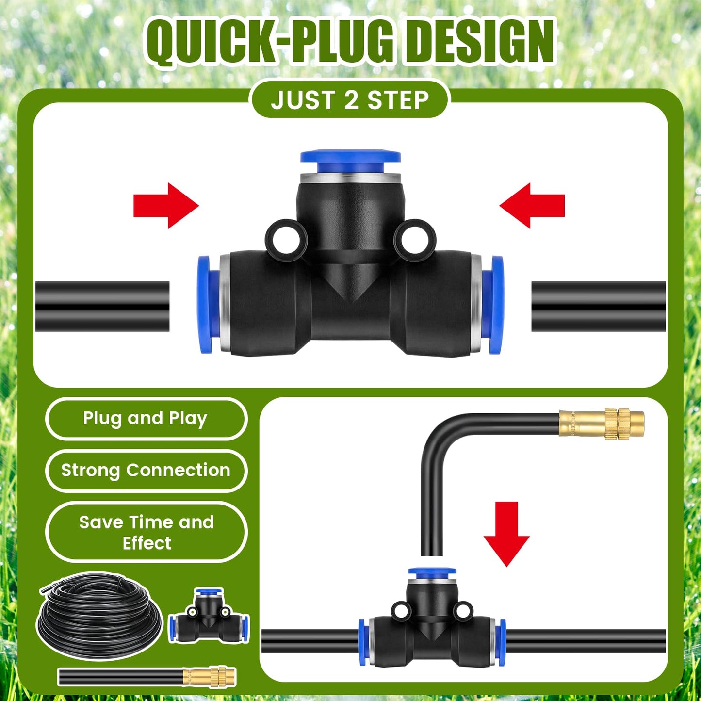 MorningRo 98 ft Drip Irrigation Kit, 5/16" Tube Automatic Watering System with 30pcs 360° Adjustable Brass Nozzles, Water Saving DIY for Garden, Lawn, Yard, Greenhouse Plants
